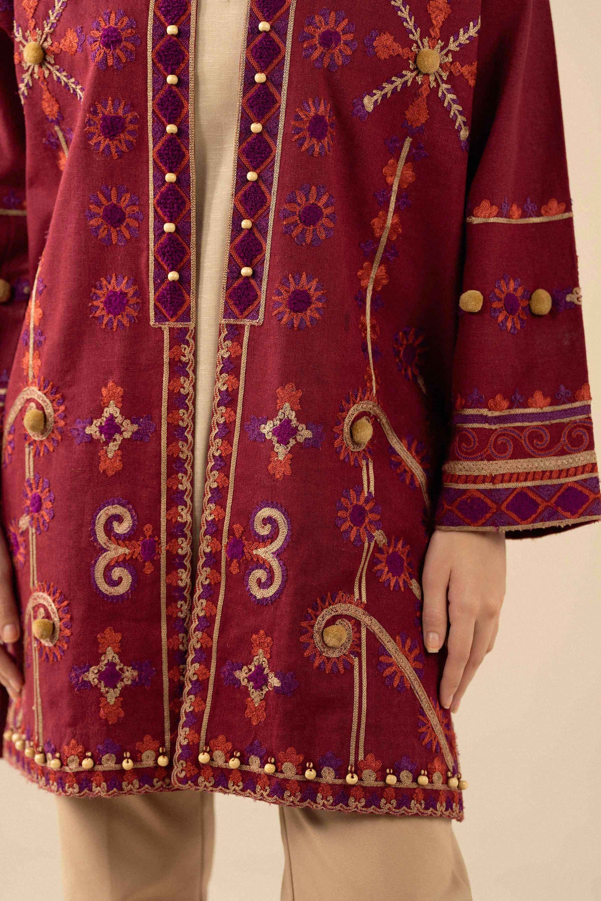 Nishat UK - Red Embroidered Karandi 1 Piece ready to wear jacket