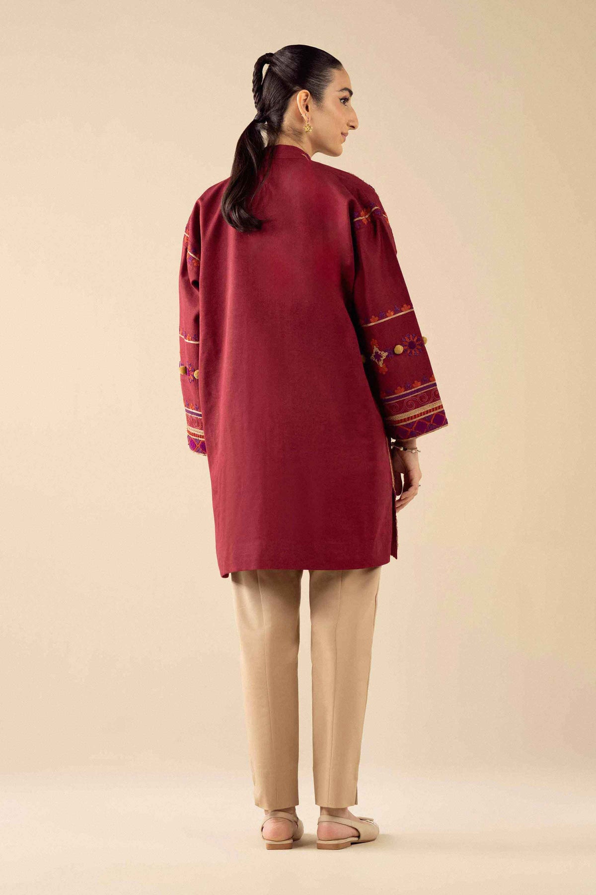 Nishat UK - Red Embroidered Karandi 1 Piece ready to wear jacket