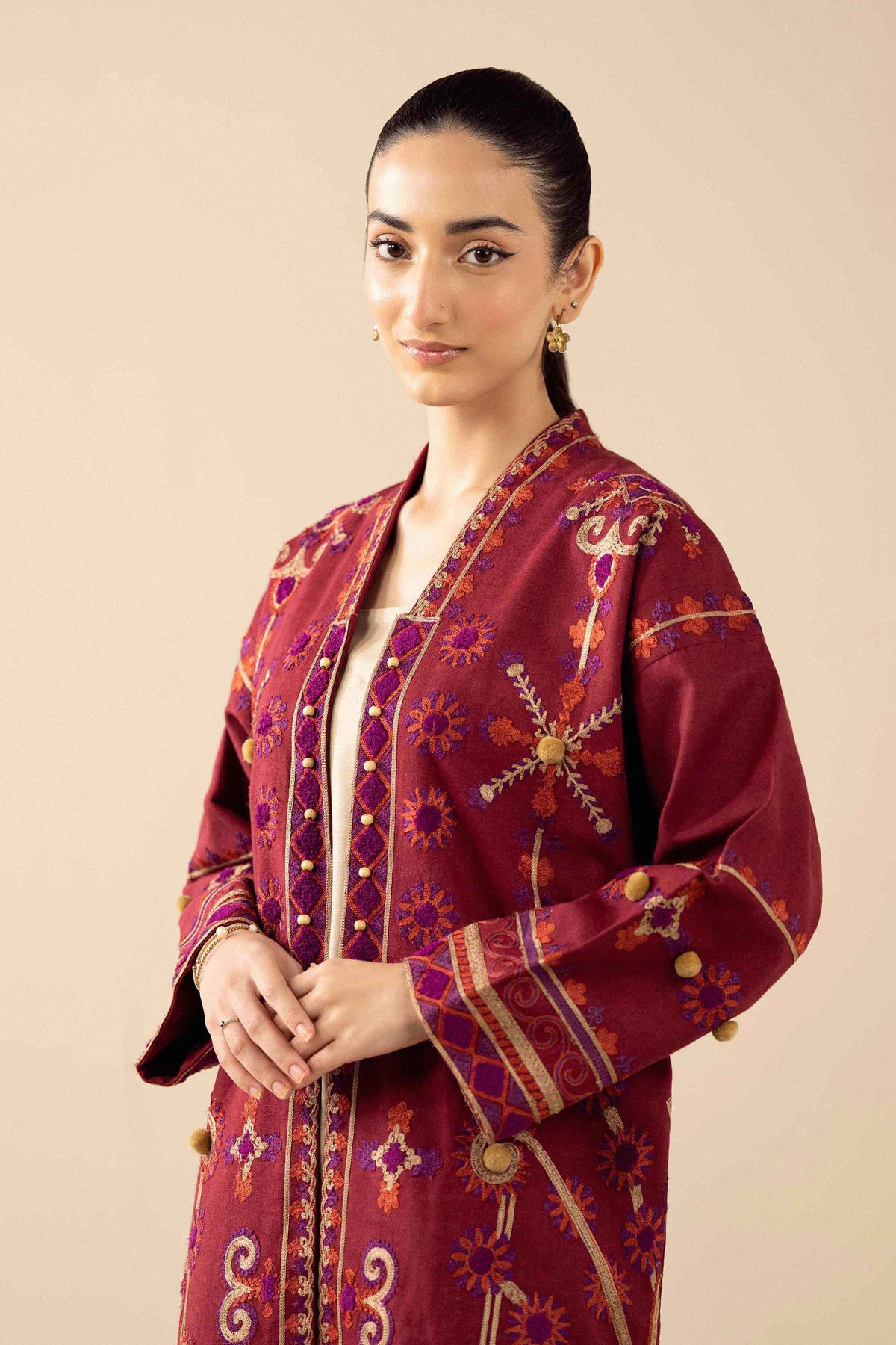 Nishat UK - Red Embroidered Karandi 1 Piece ready to wear jacket