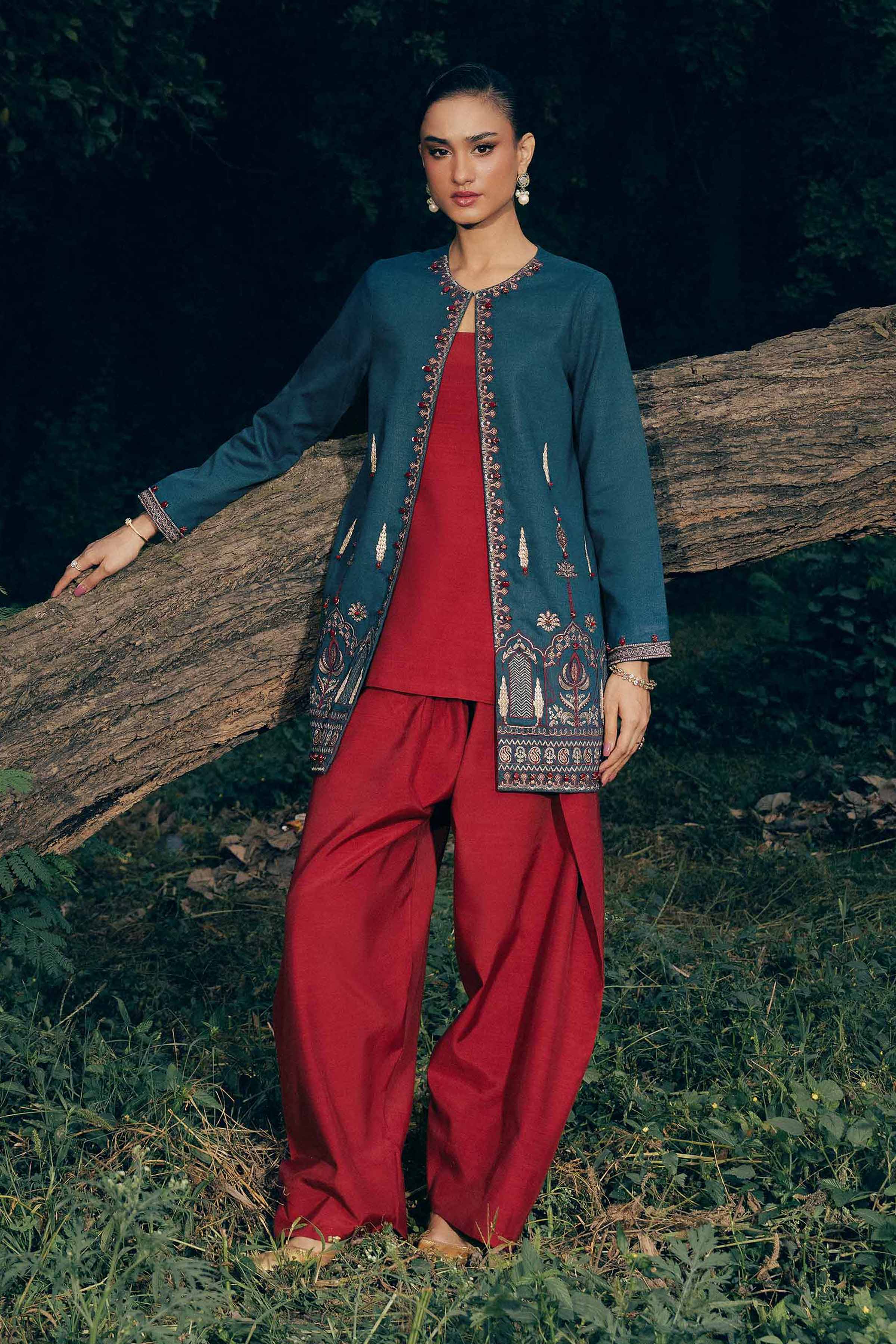 NishatUK - Blue Embroidered Karandi 1-piece ready to wear jacket