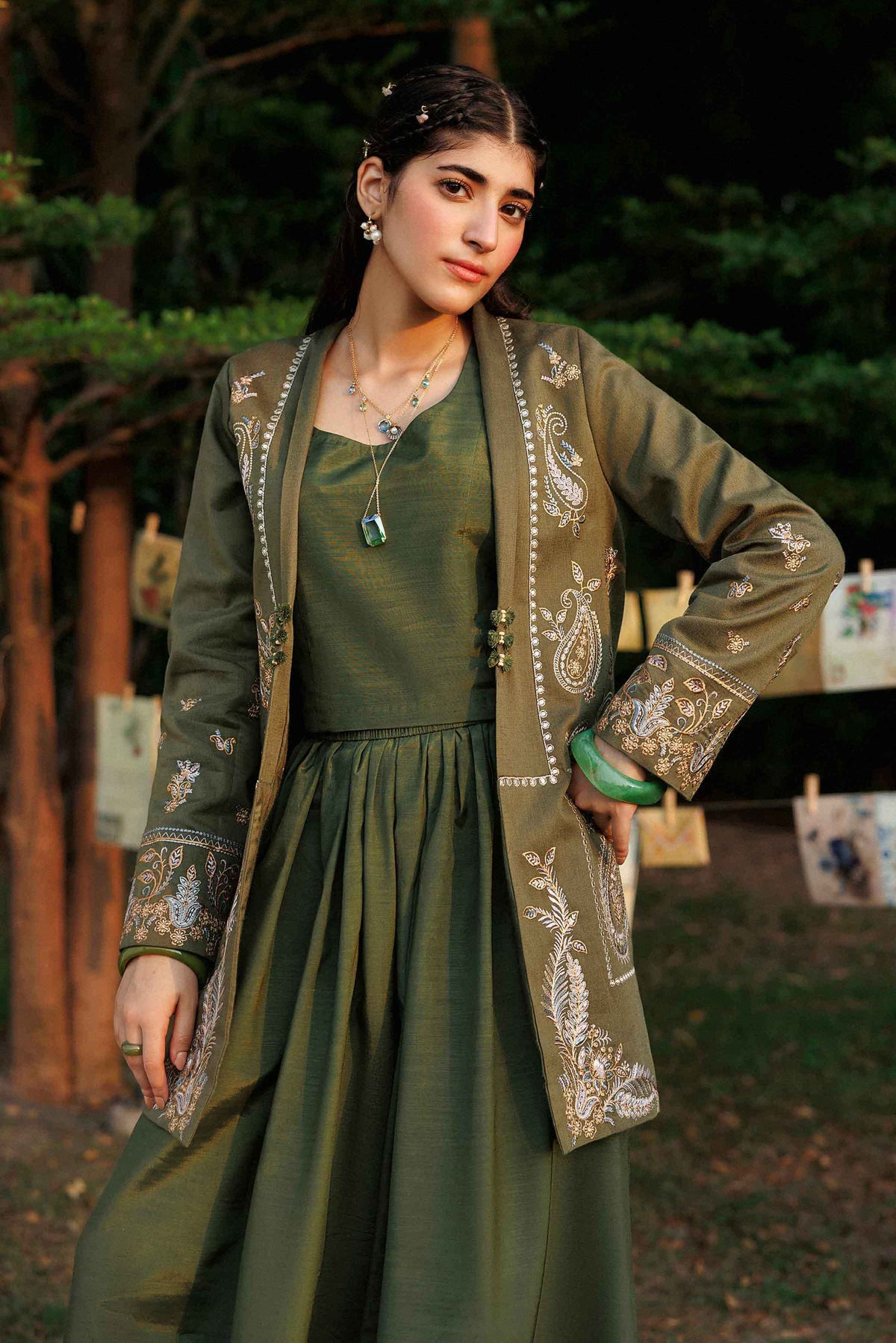 Nishat UK - Green Embroidered Karandi 1 Piece ready to wear jacket
