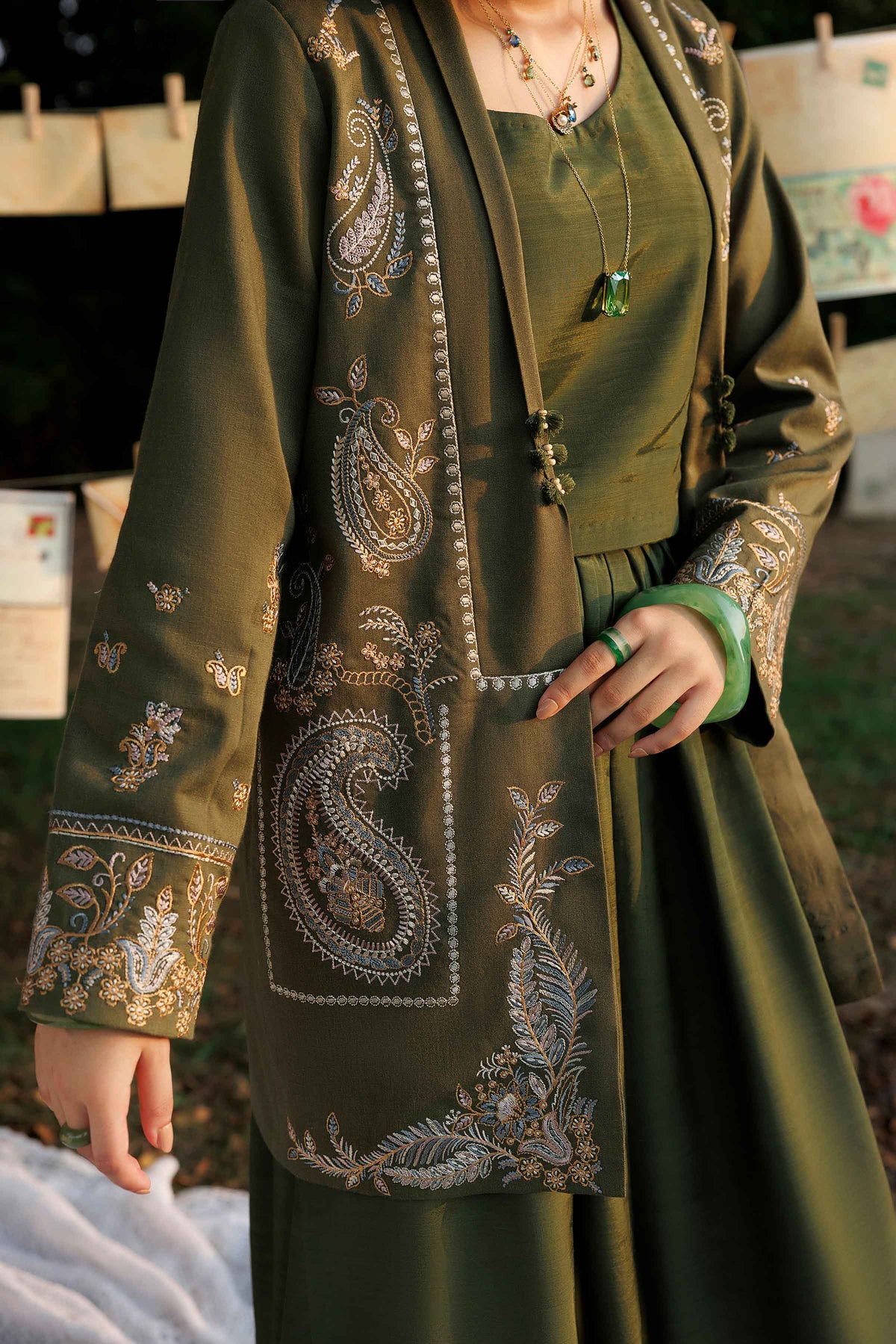 Nishat UK - Green Embroidered Karandi 1 Piece ready to wear jacket