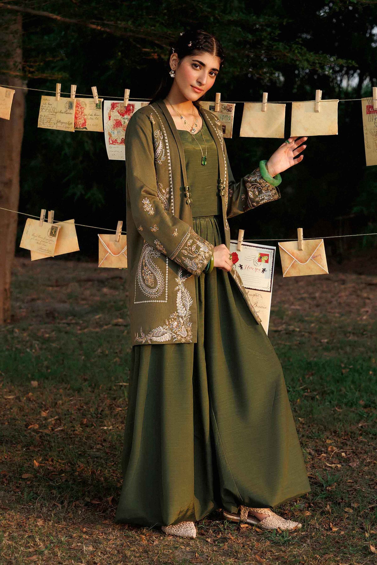 Nishat UK - Green Embroidered Karandi 1 Piece ready to wear jacket