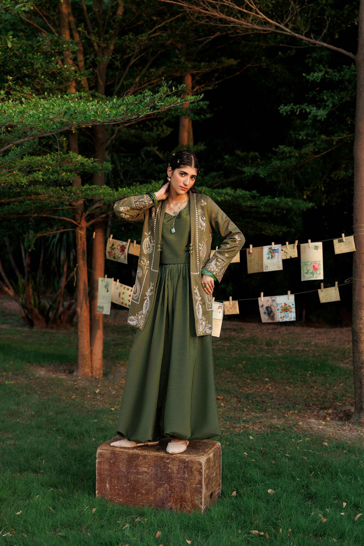 Nishat UK - Green Embroidered Karandi 1 Piece ready to wear jacket