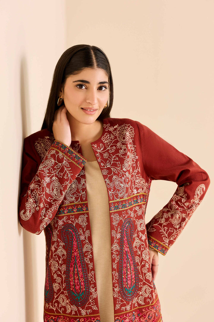 NishatUK - Rust Embroidered Karandi 1-piece ready to wear Jacket
