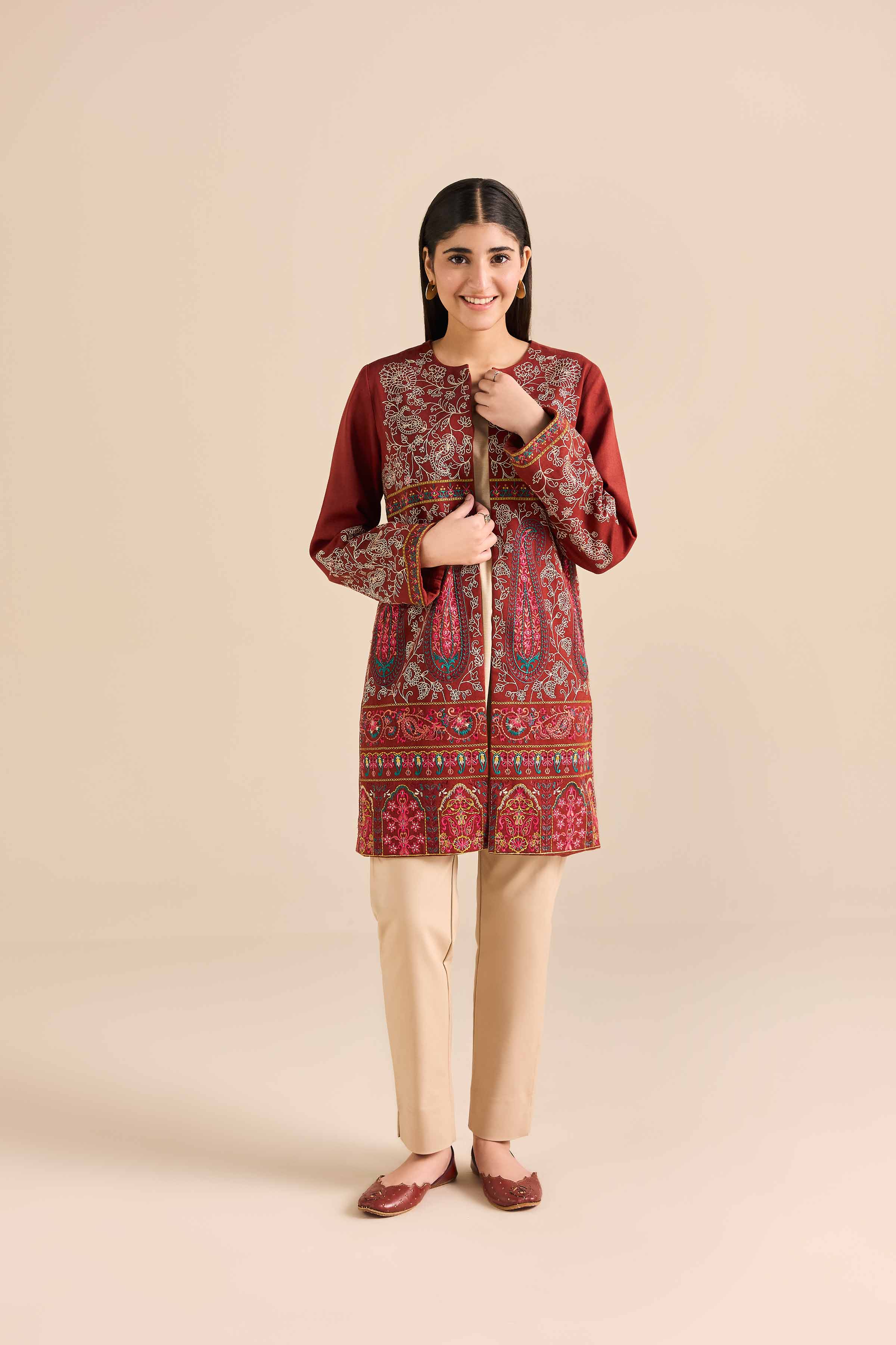 NishatUK - Rust Embroidered Karandi 1-piece ready to wear Jacket
