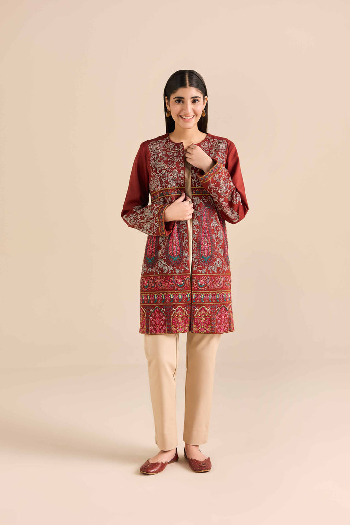 NishatUK - Rust Embroidered Karandi 1-piece ready to wear Jacket