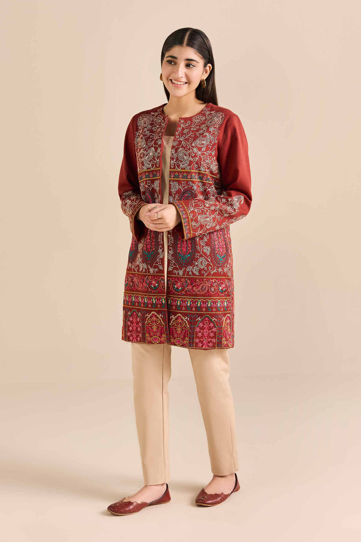 NishatUK - Rust Embroidered Karandi 1-piece ready to wear Jacket