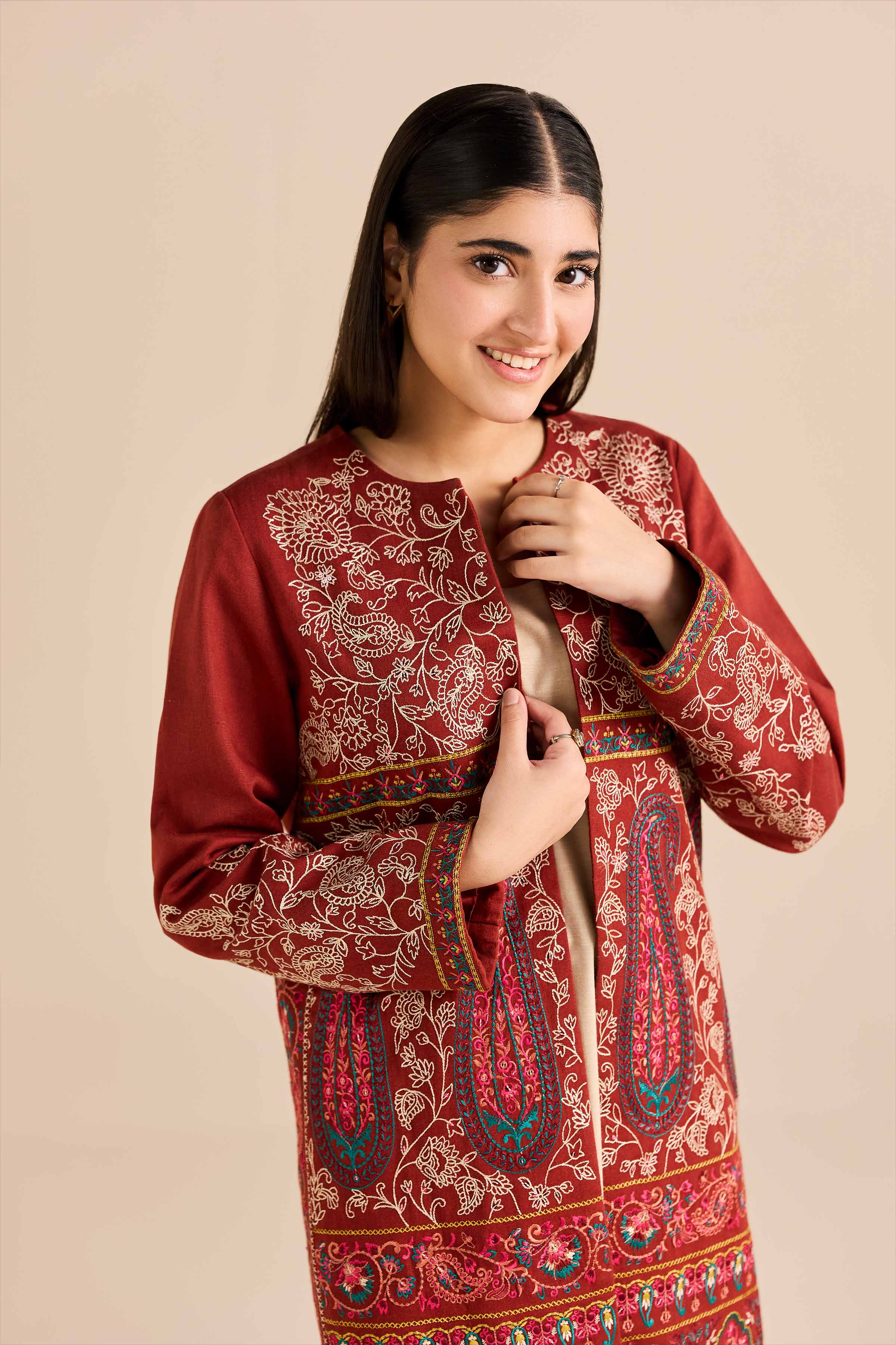 NishatUK - Rust Embroidered Karandi 1-piece ready to wear Jacket
