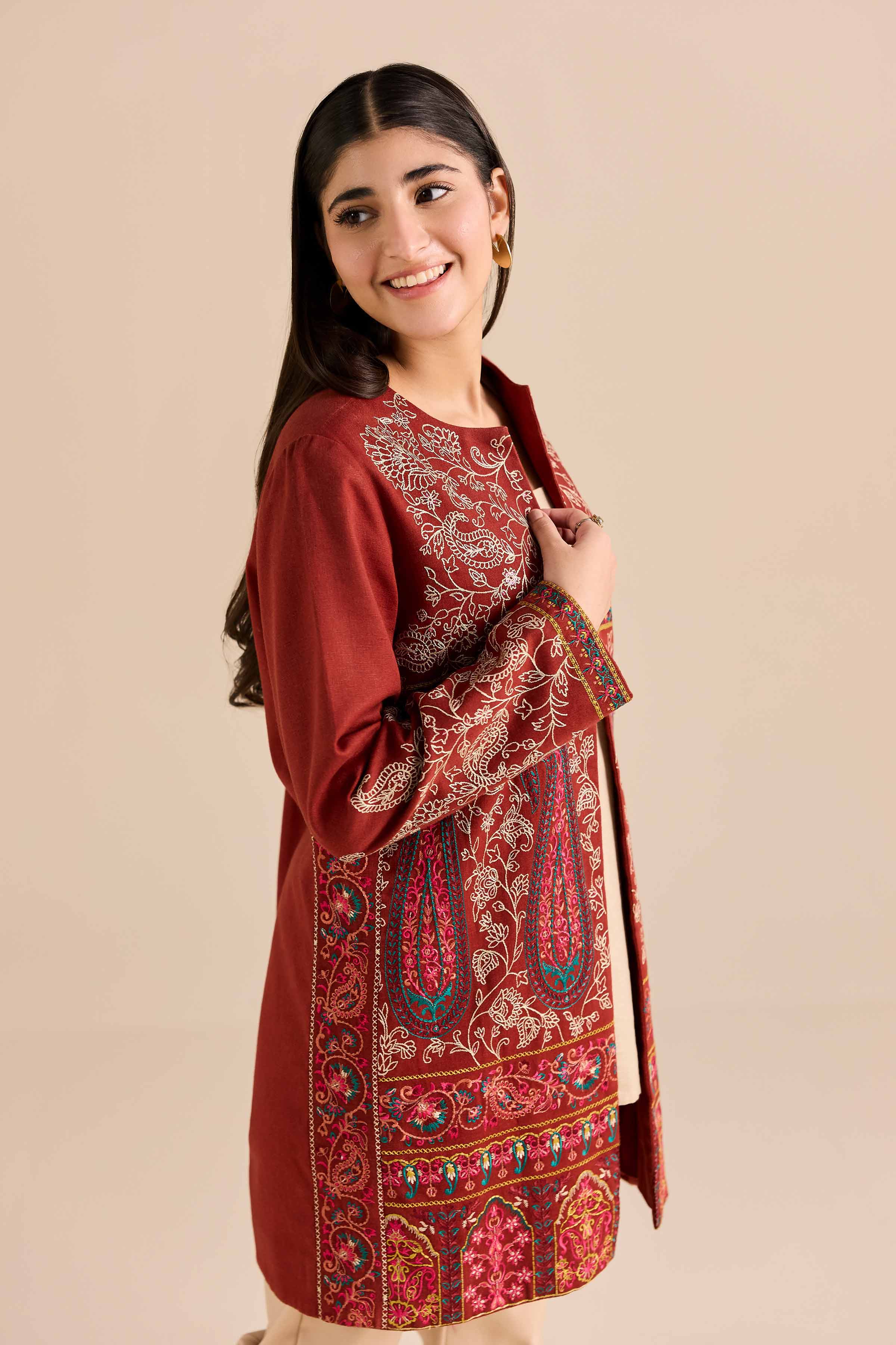 NishatUK - Rust Embroidered Karandi 1-piece ready to wear Jacket