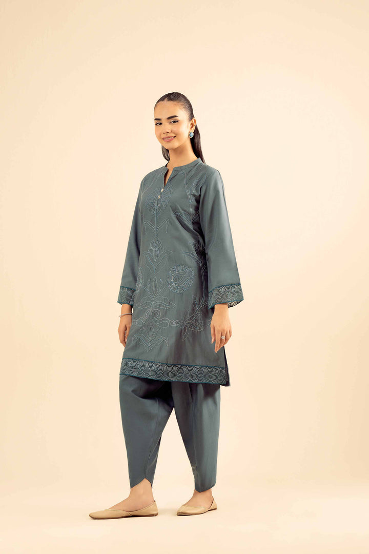 NishatUK - Teal Embroidered  Tropical 2-piece ready to wear Dress