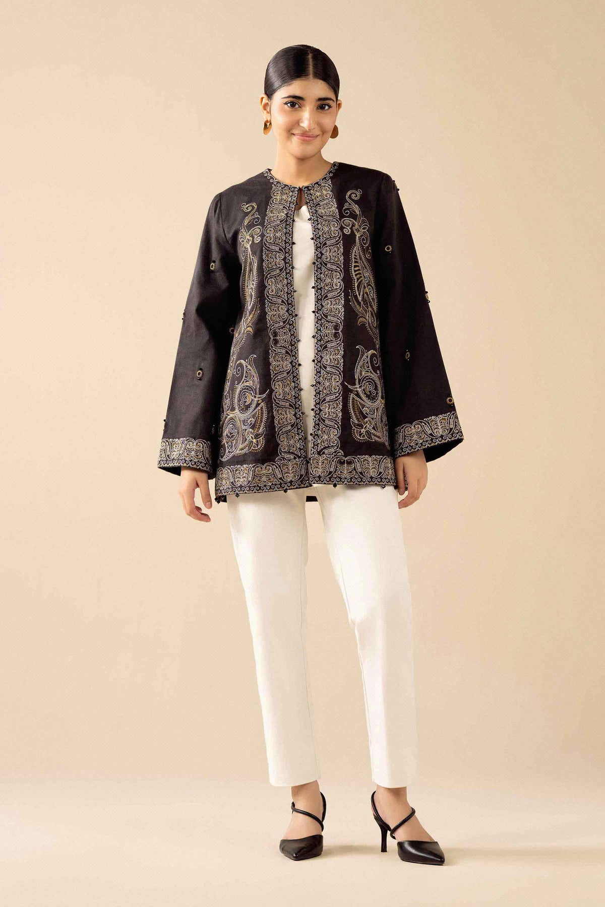 Nishat UK - Black Embroidered Karandi 1 Piece ready to wear jacket