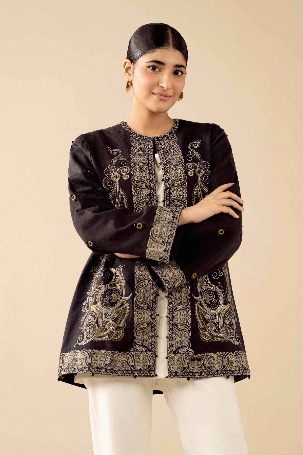 Nishat UK - Black Embroidered Karandi 1 Piece ready to wear jacket