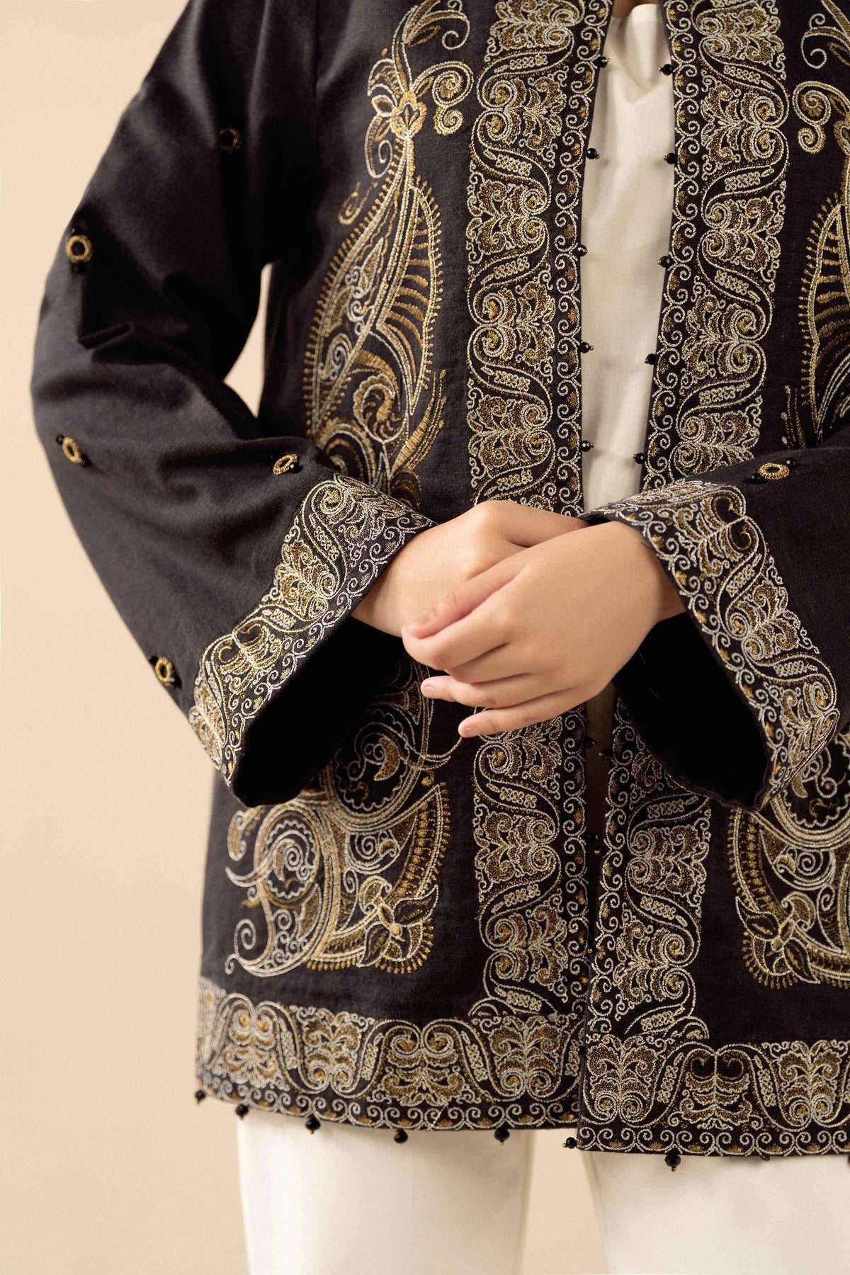 Nishat UK - Black Embroidered Karandi 1 Piece ready to wear jacket