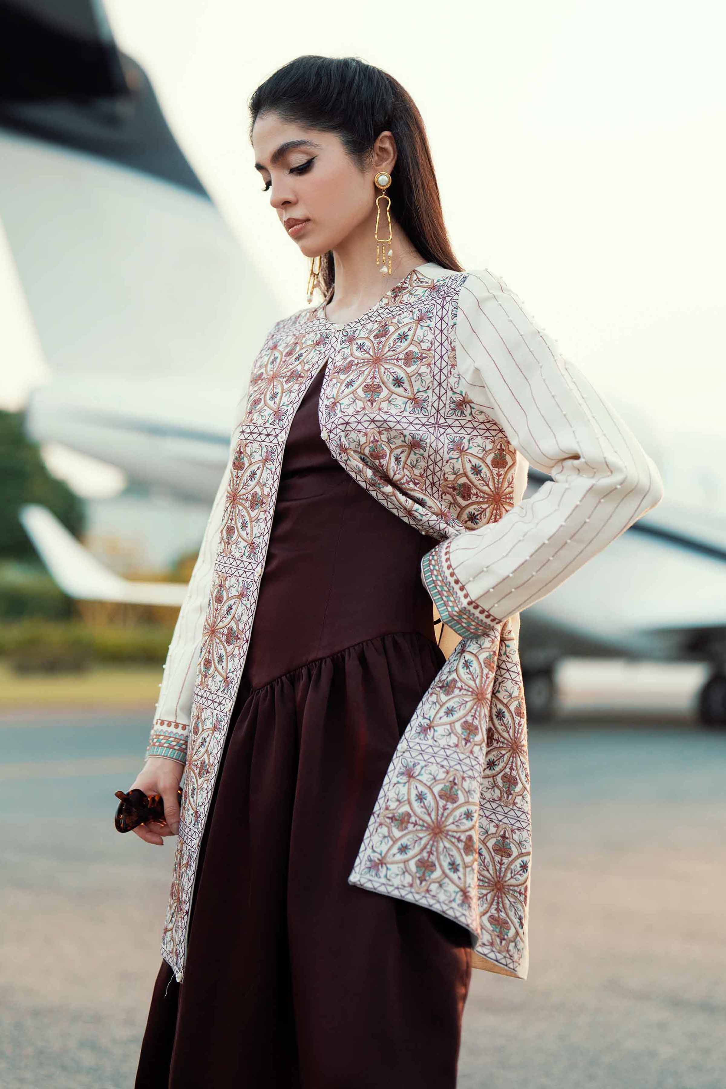 NishatUK - White Embroidered Karandi 1-piece ready to wear Jacket