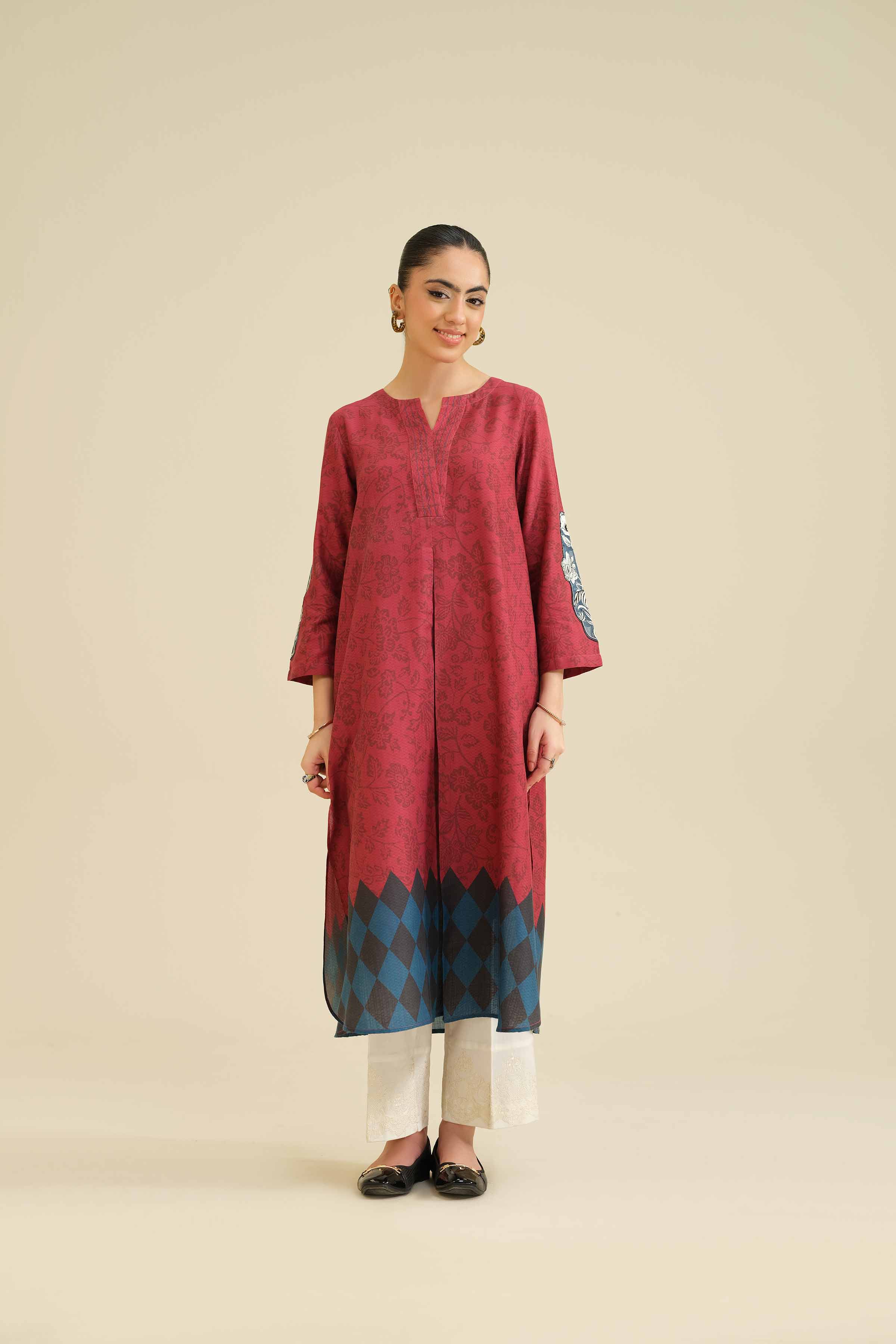 NishatUK - Maroon Embroidered Cambric 1-piece ready to wear Shirt