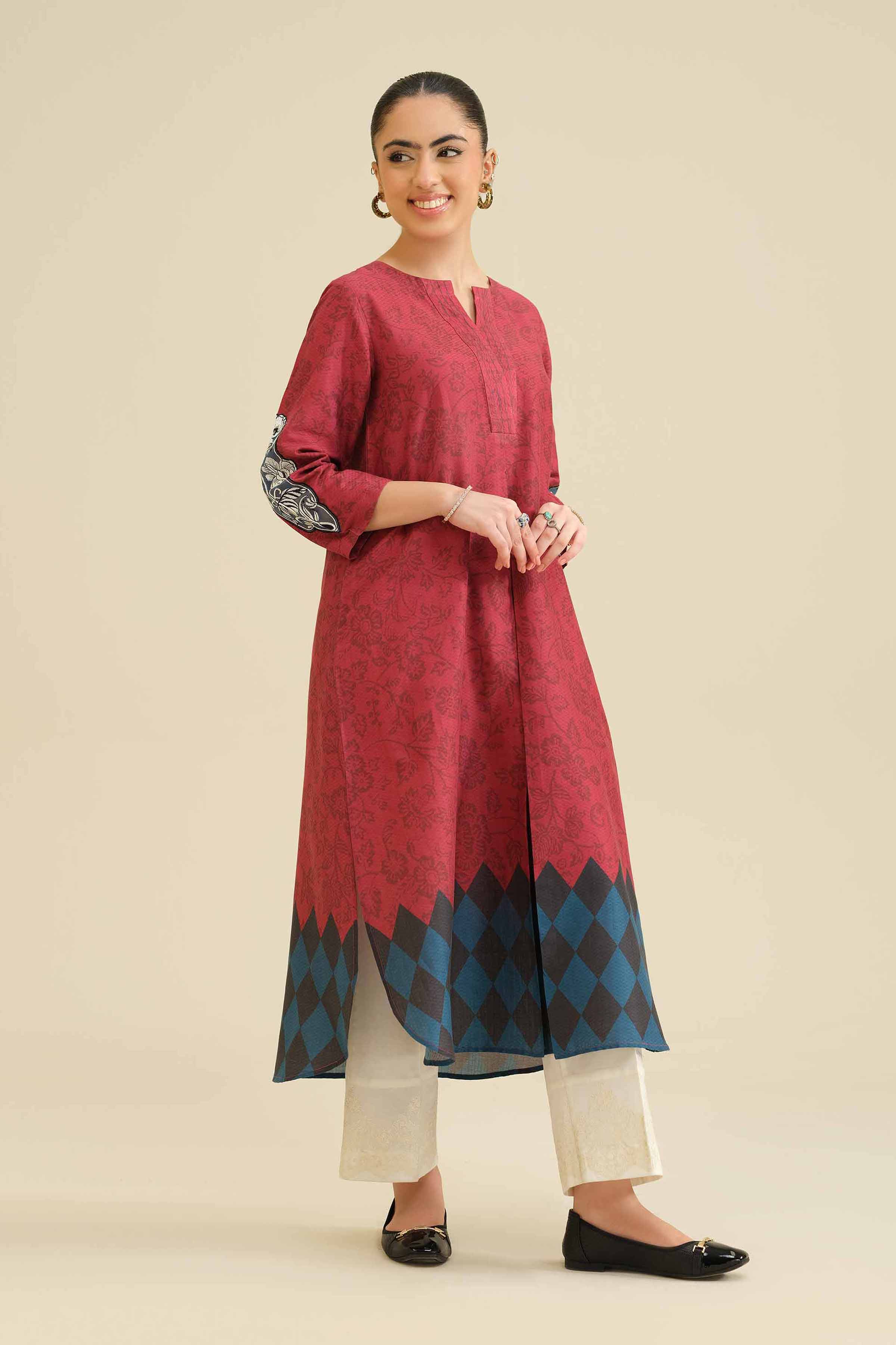 NishatUK - Maroon Embroidered Cambric 1-piece ready to wear Shirt
