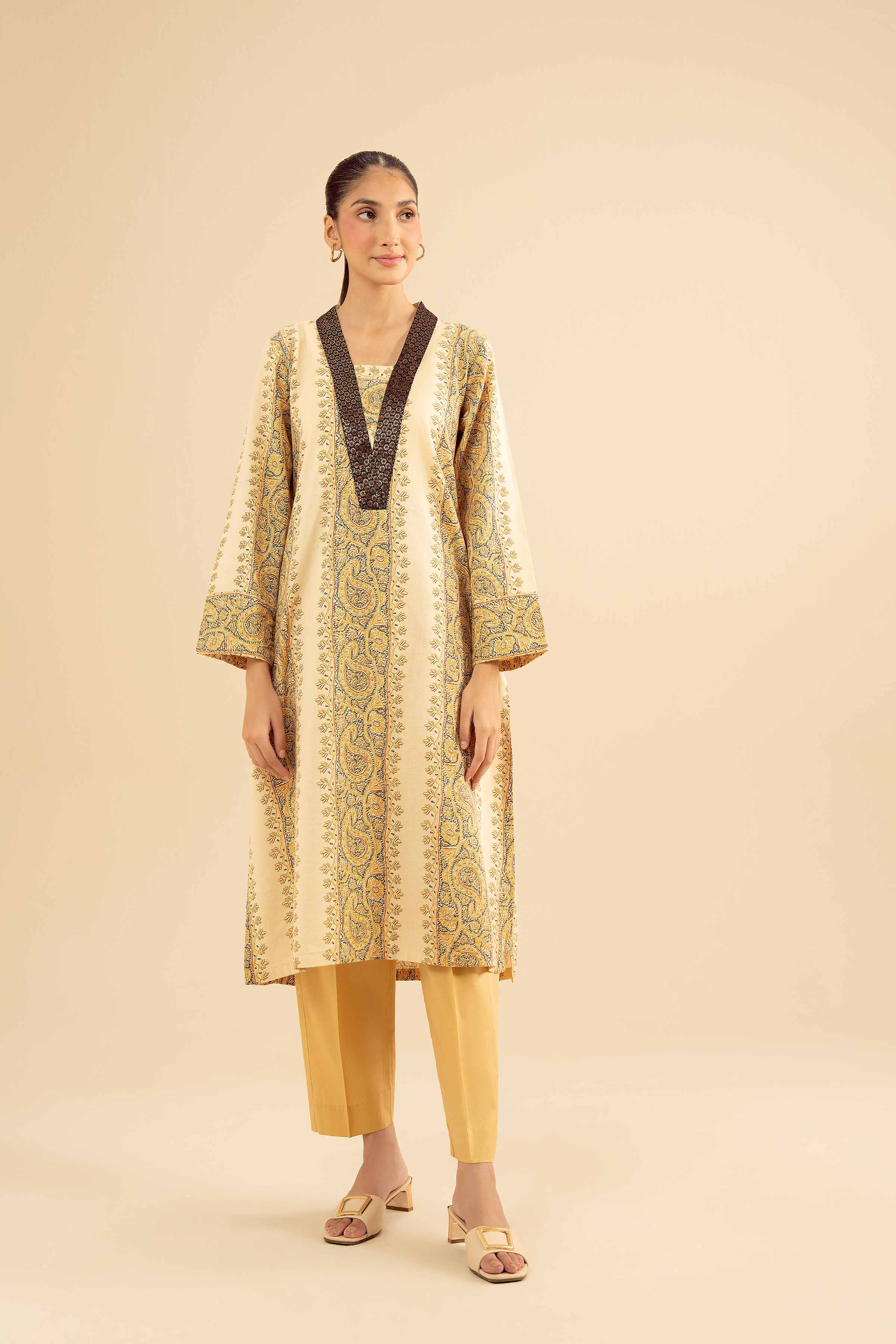 NishatUK - Beige Embroidered Karandi 1-piece ready to wear Shirt