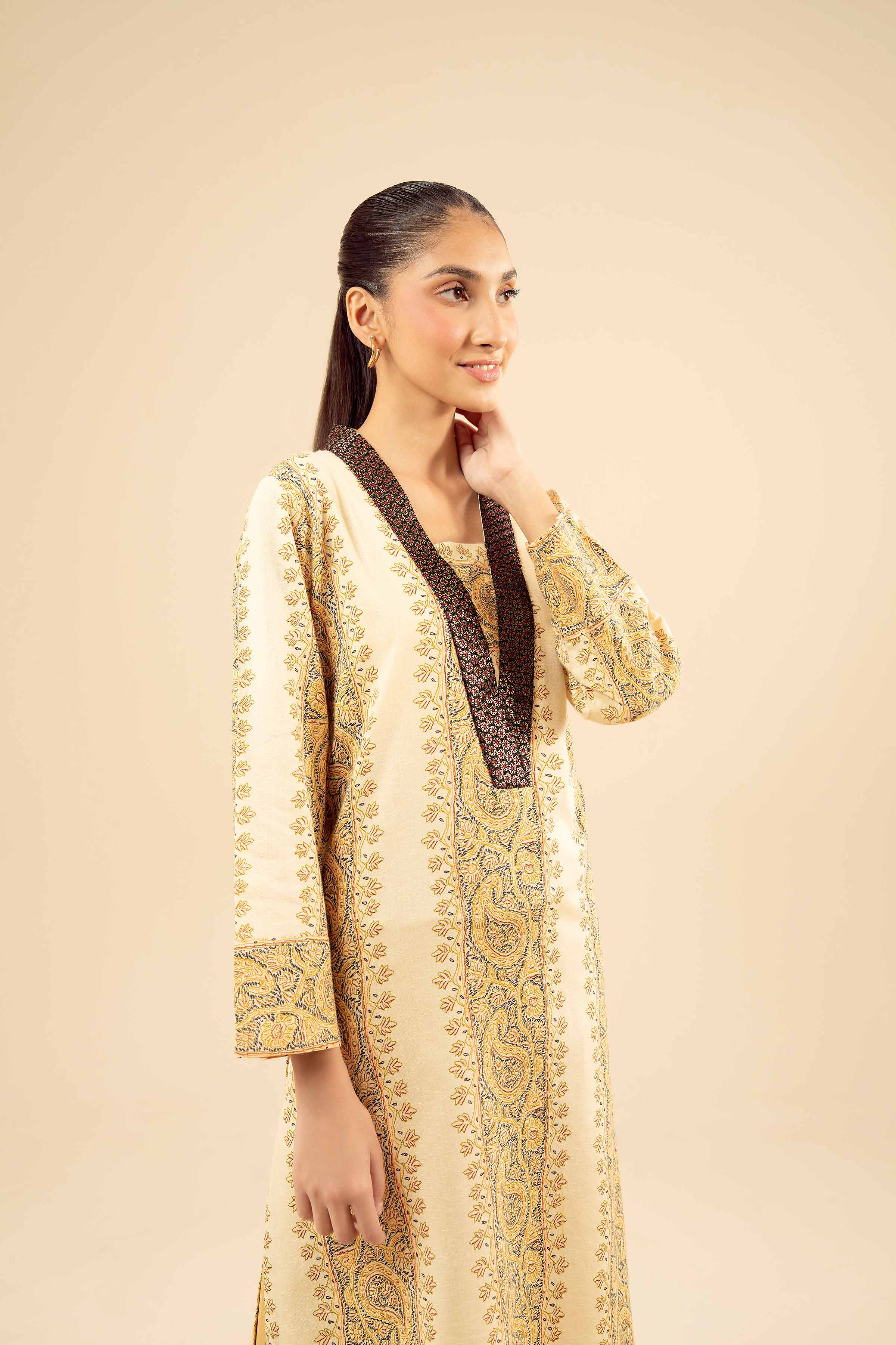 NishatUK - Beige Embroidered Karandi 1-piece ready to wear Shirt