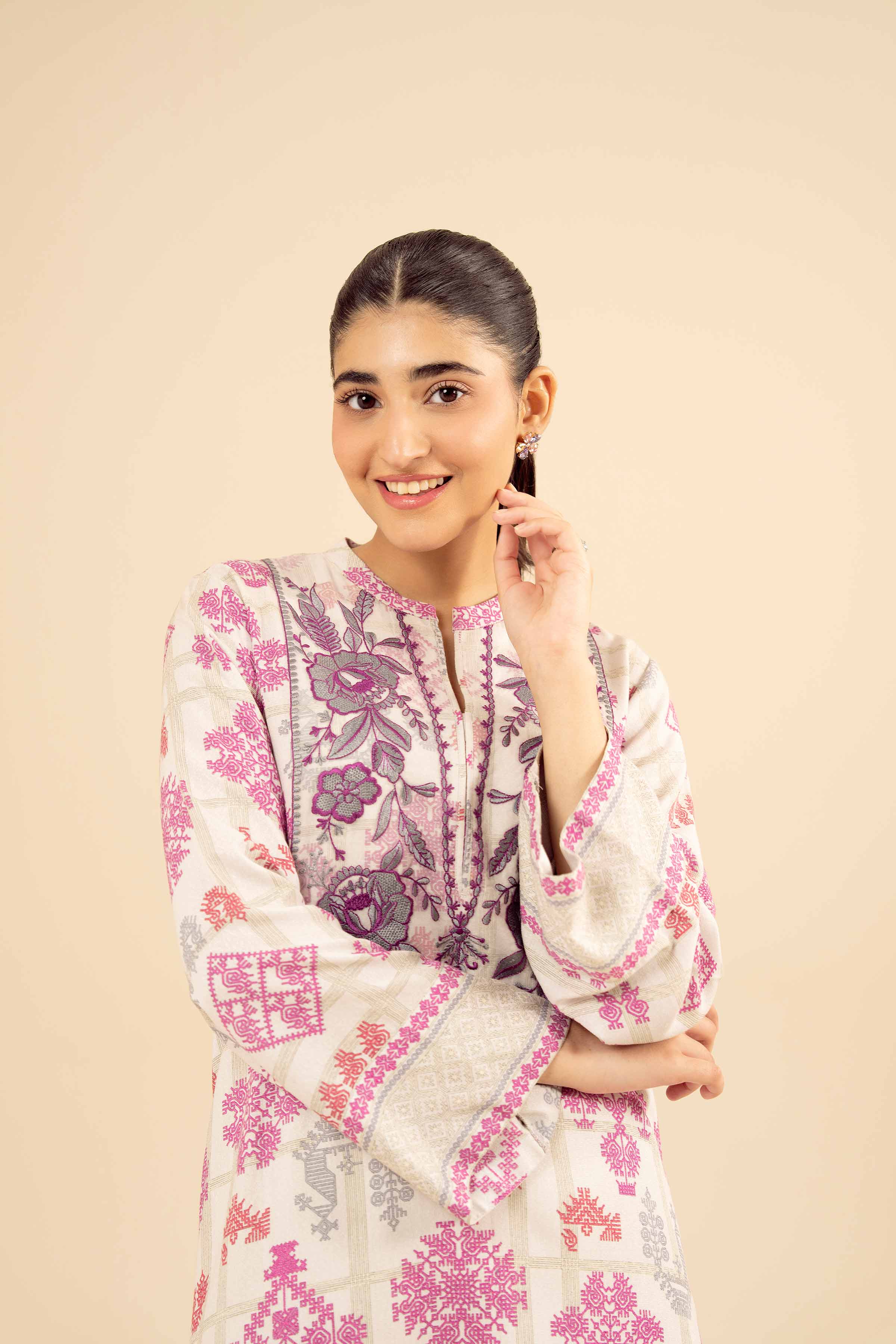 NishatUK - White Embroidered Karandi 1-piece ready to wear Shirt