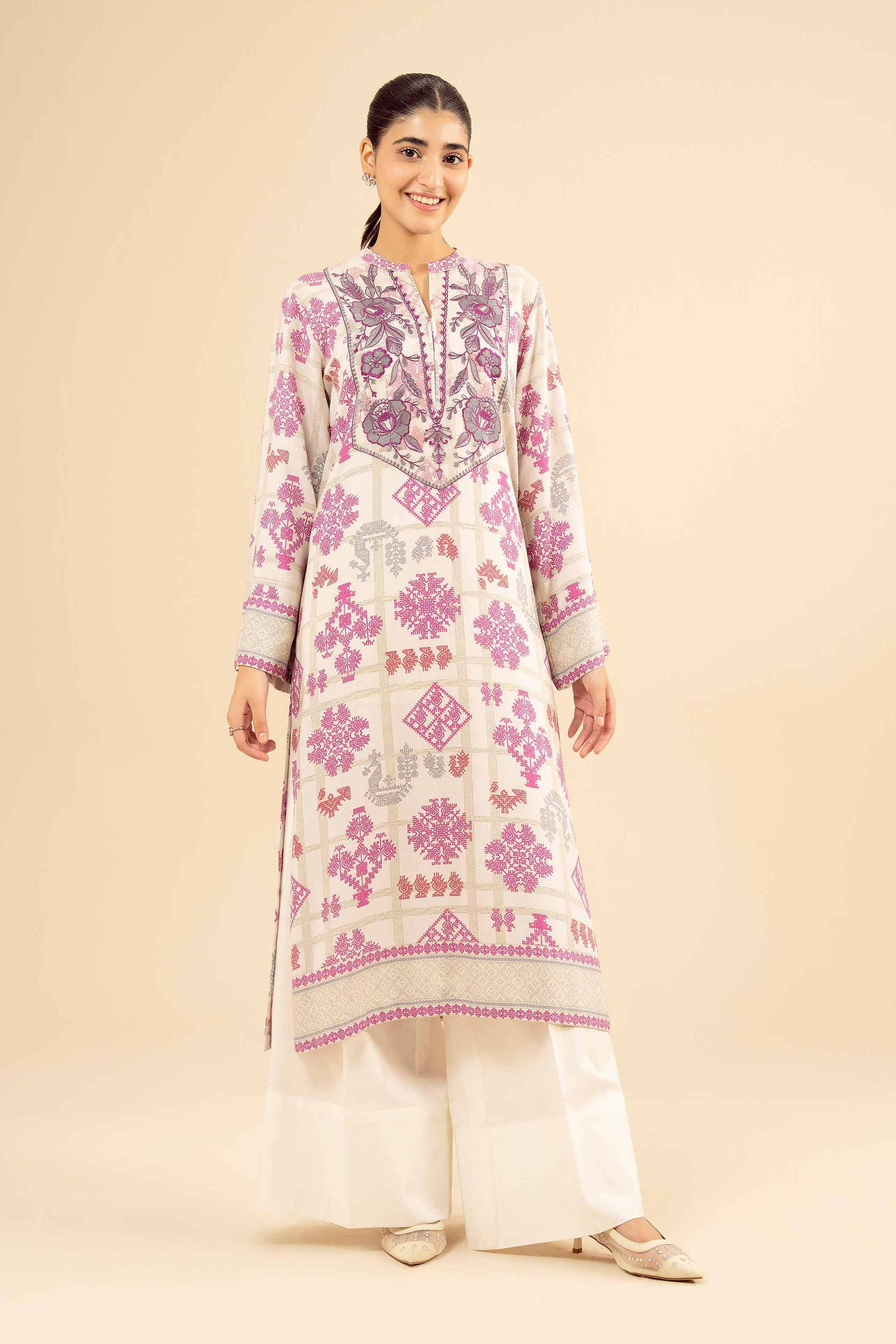 NishatUK - White Embroidered Karandi 1-piece ready to wear Shirt