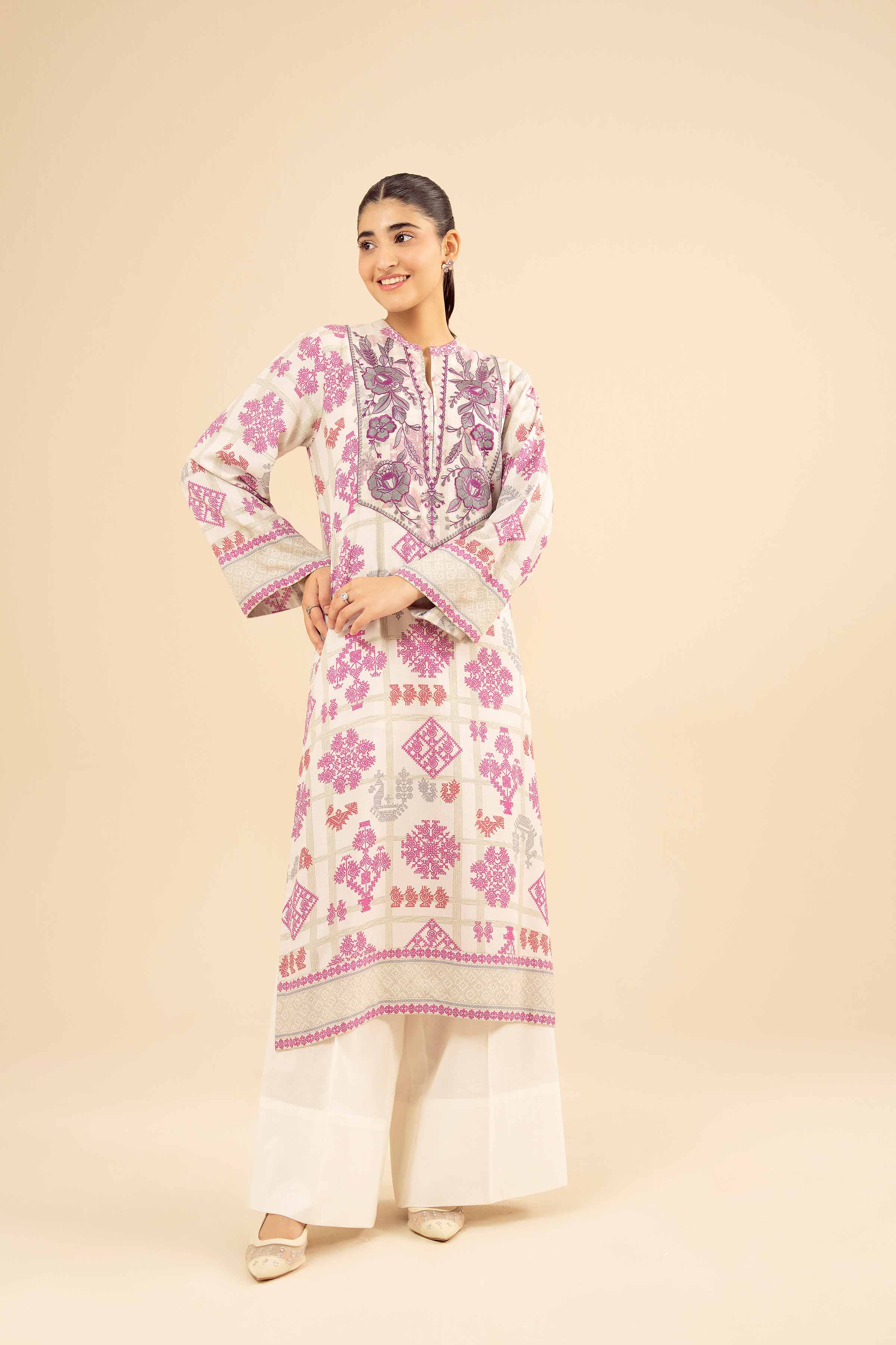 NishatUK - White Embroidered Karandi 1-piece ready to wear Shirt