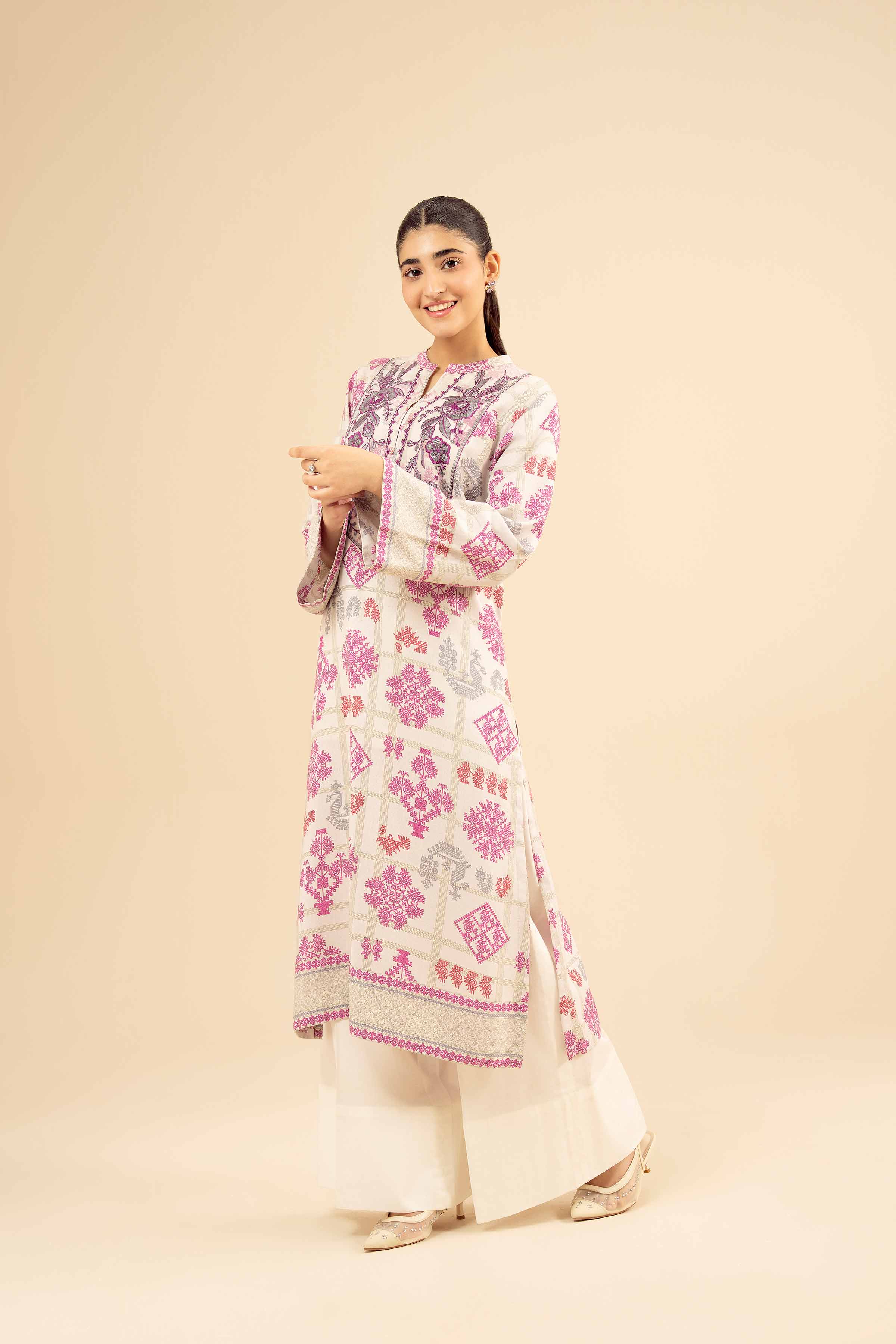 NishatUK - White Embroidered Karandi 1-piece ready to wear Shirt
