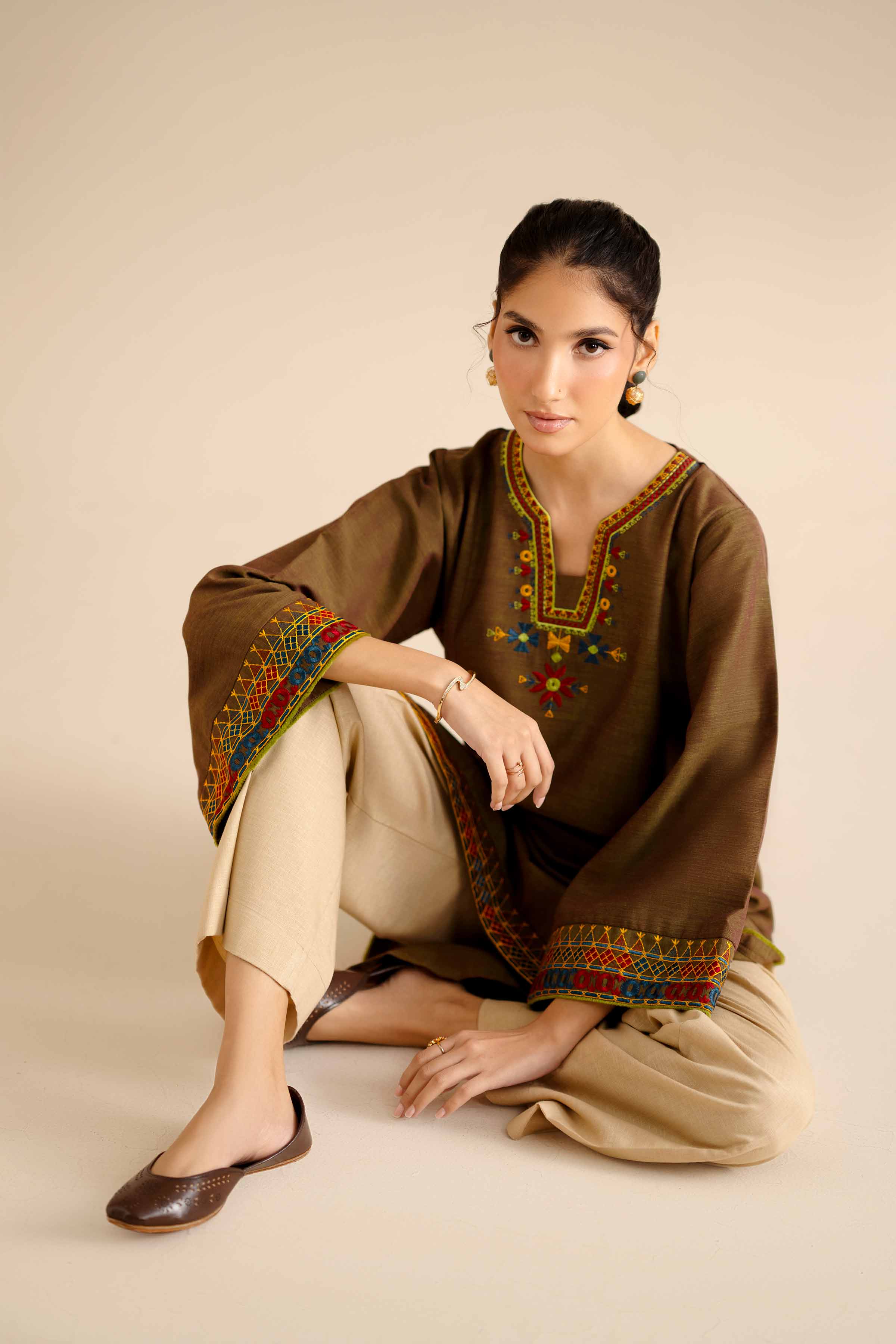 NishatUK - Green Embroidered Khaddar 1-piece ready to wear Shirt