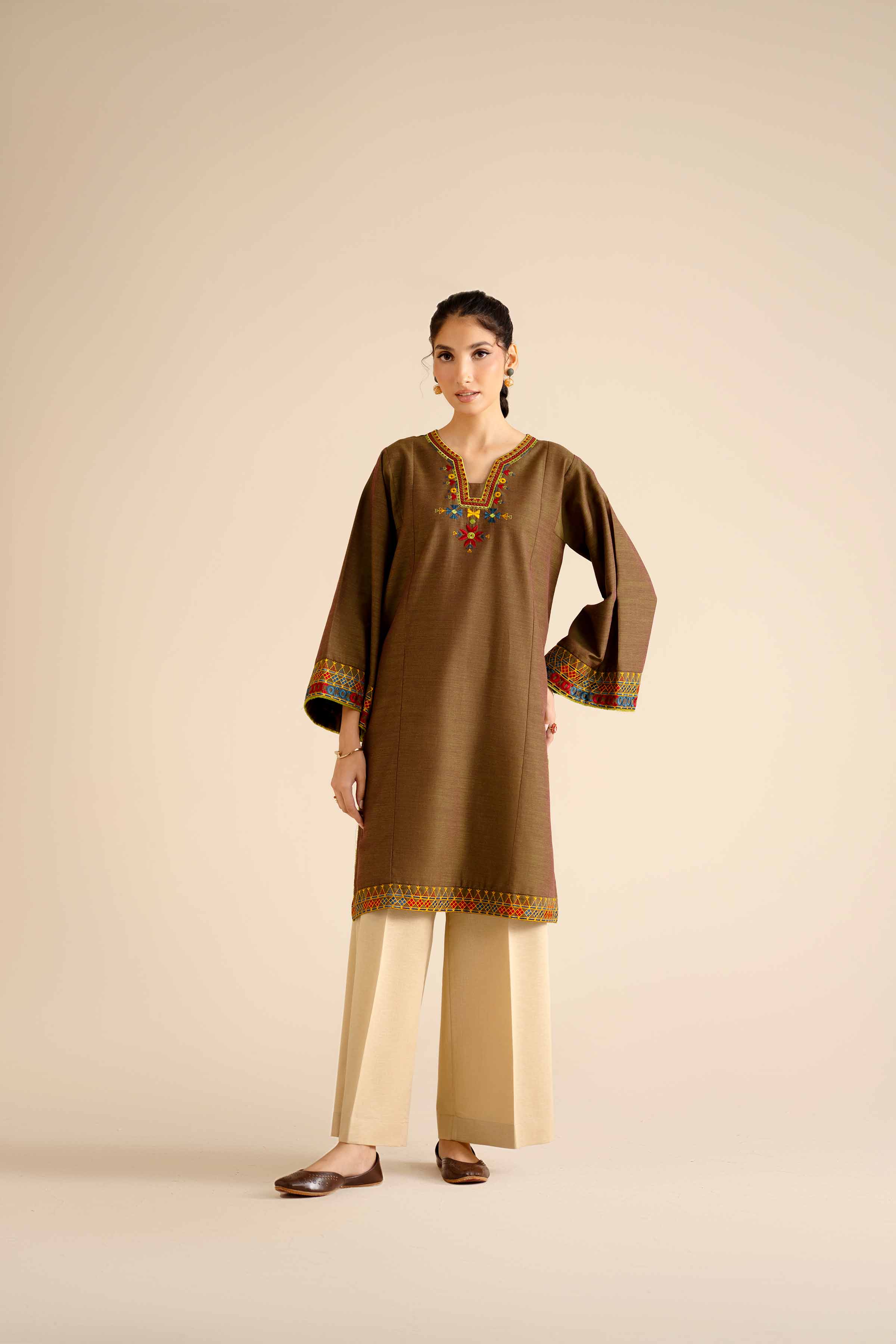 NishatUK - Green Embroidered Khaddar 1-piece ready to wear Shirt