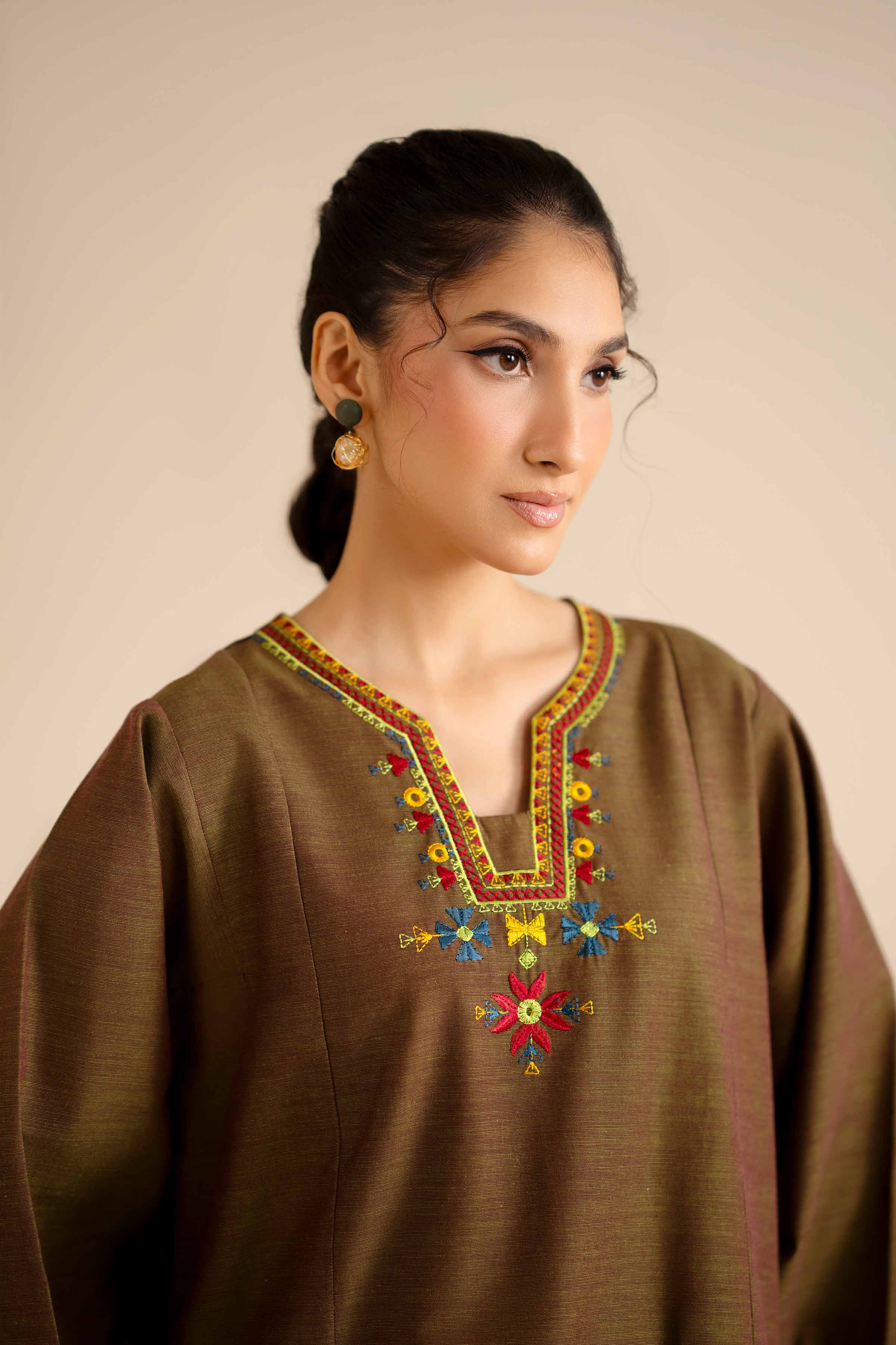 NishatUK - Green Embroidered Khaddar 1-piece ready to wear Shirt