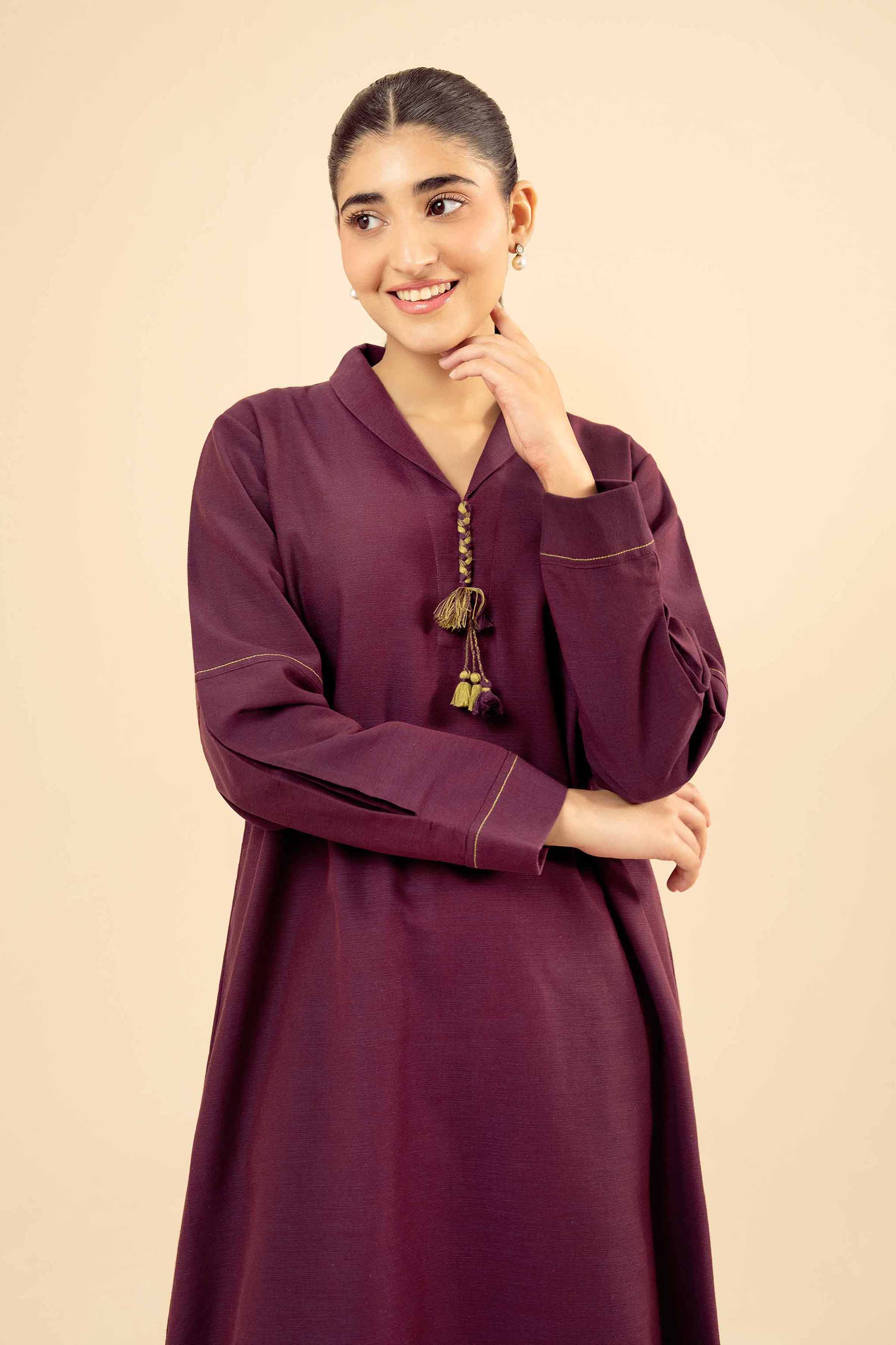 NishatUK - Plum Solids Yarn Dyed 1-piece ready to wear Shirt