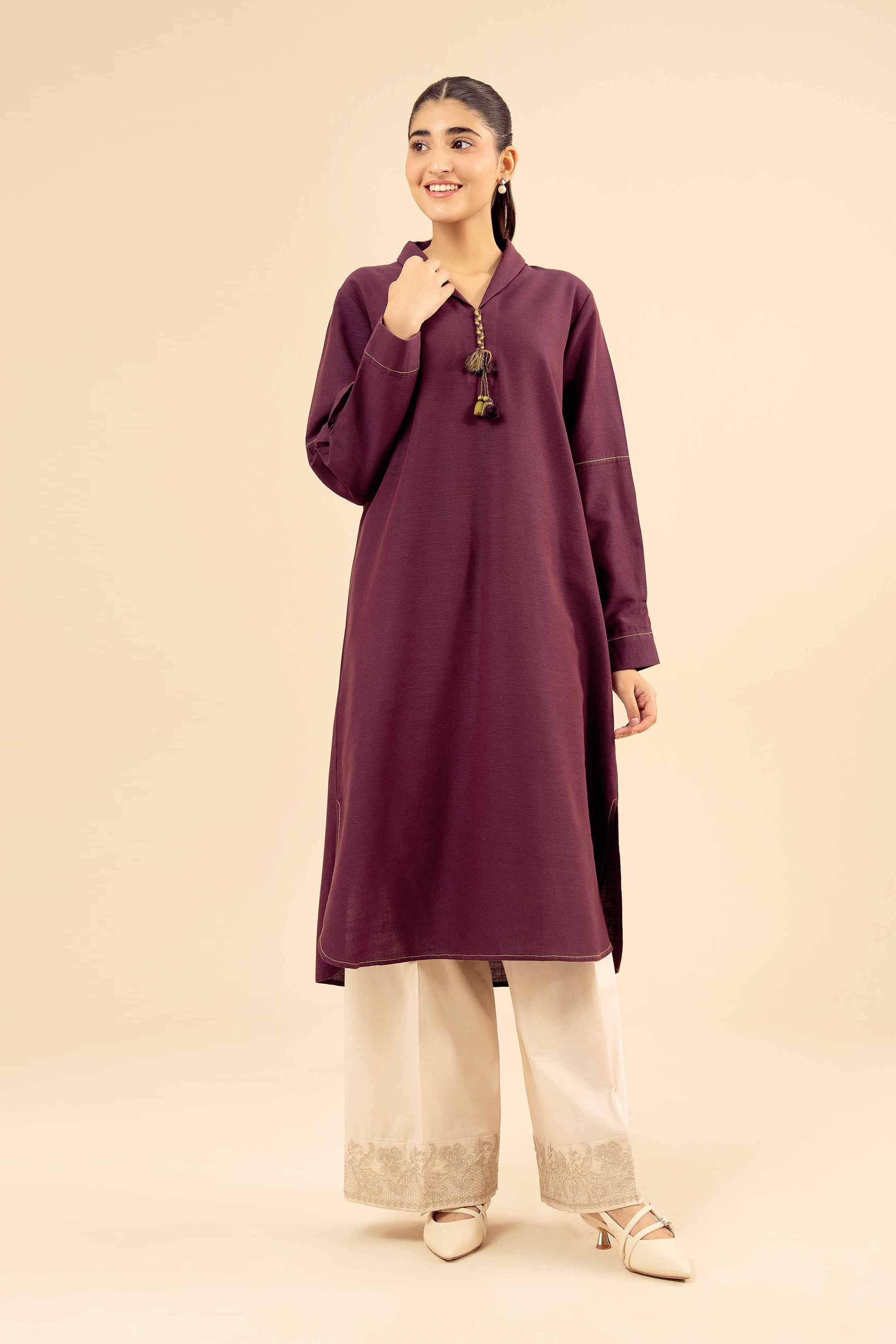 NishatUK - Plum Solids Yarn Dyed 1-piece ready to wear Shirt