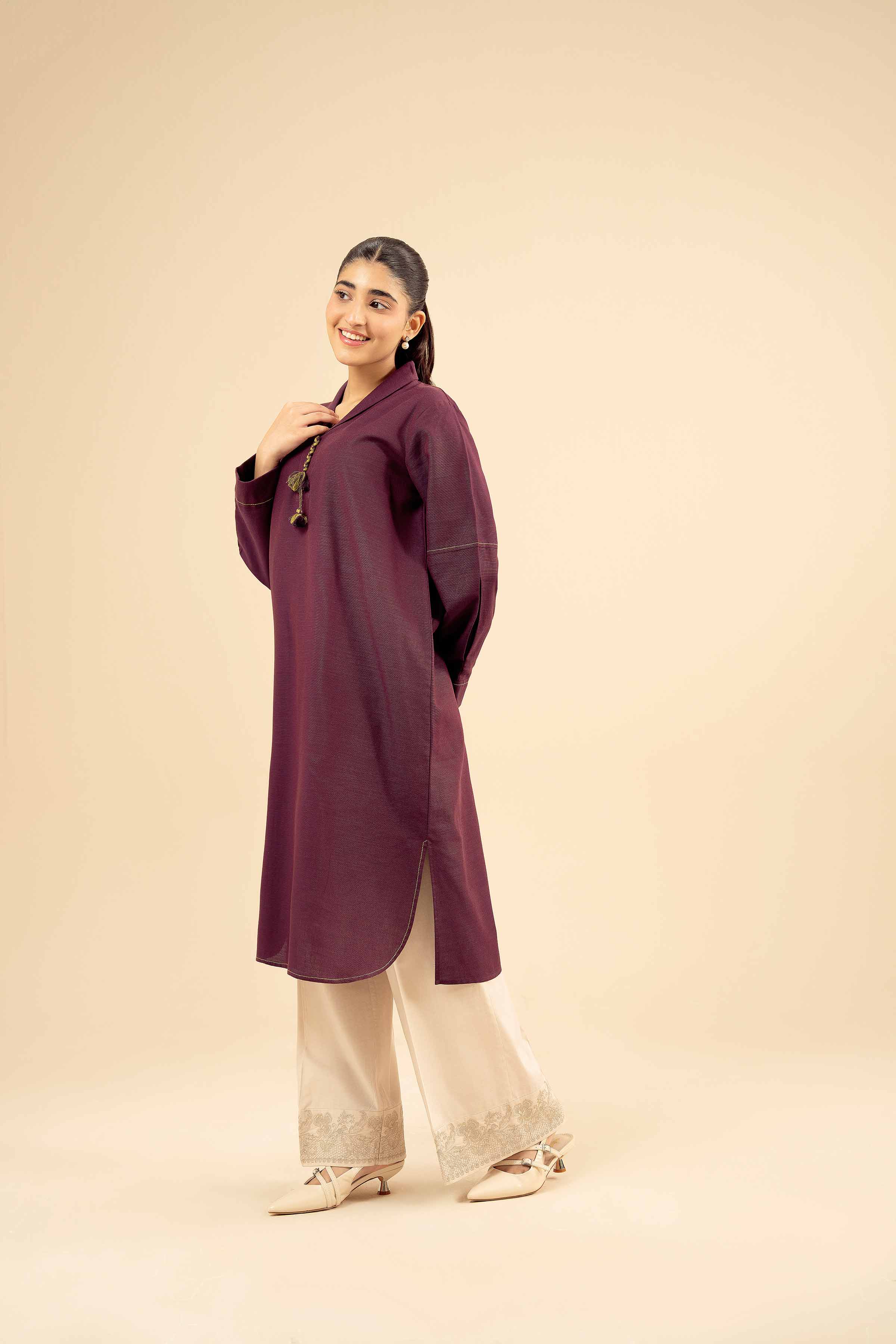 NishatUK - Plum Solids Yarn Dyed 1-piece ready to wear Shirt