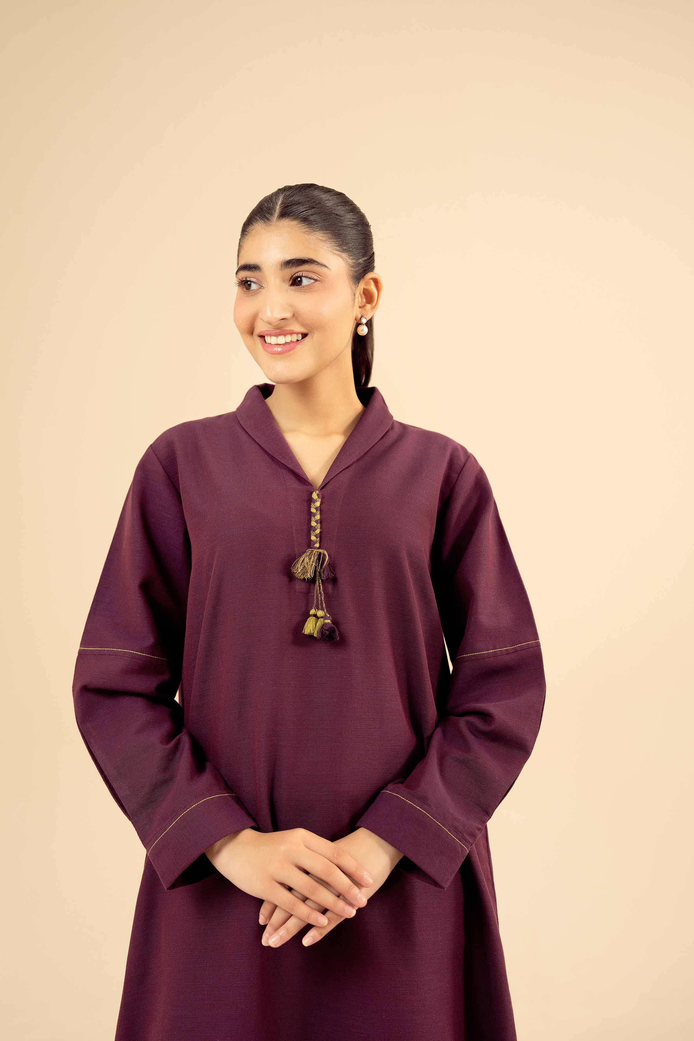 NishatUK - Plum Solids Yarn Dyed 1-piece ready to wear Shirt