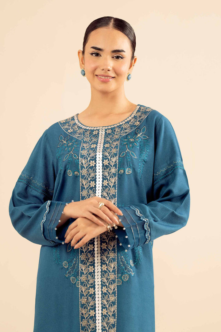 NishatUK - Teal Embroidered  Slub 2-piece ready to wear Dress
