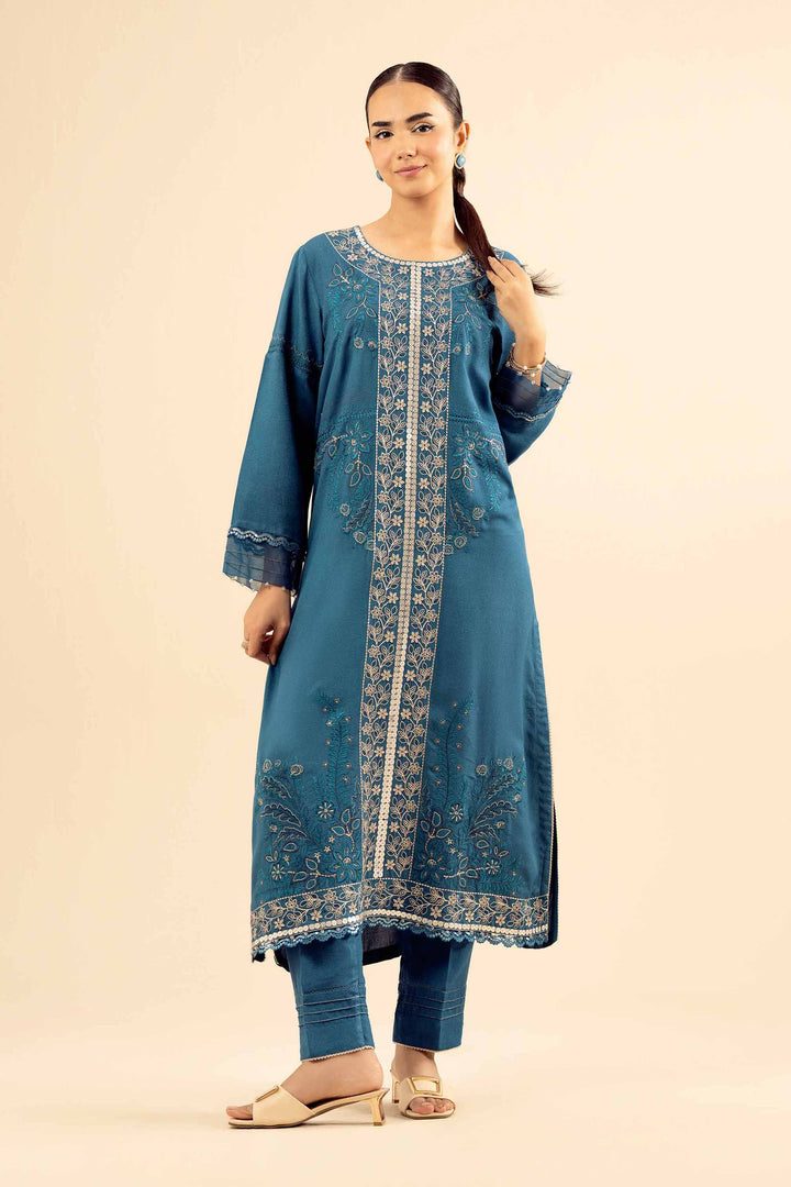 NishatUK - Teal Embroidered  Slub 2-piece ready to wear Dress
