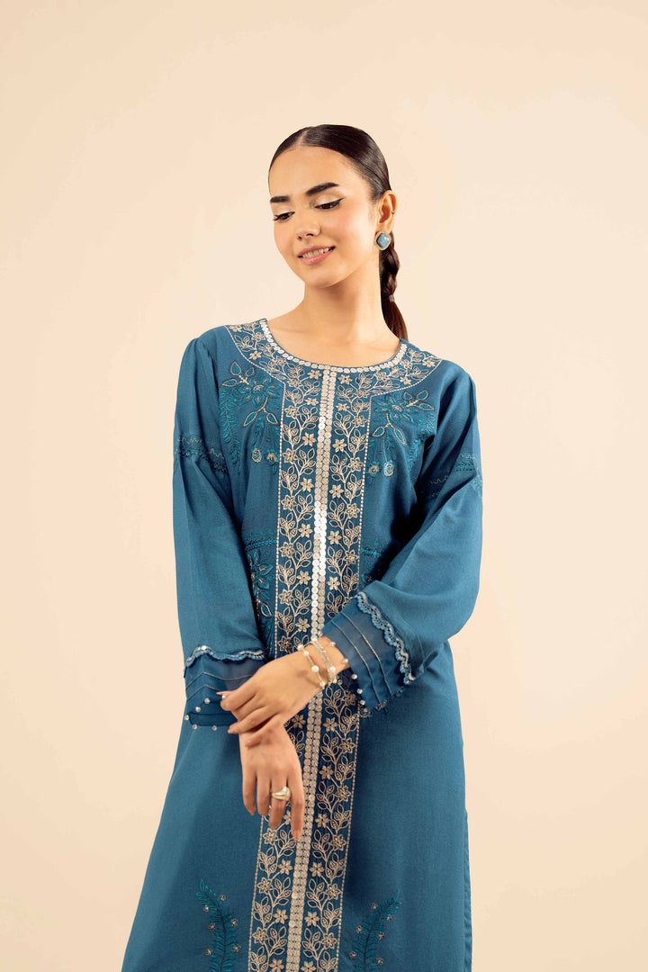 NishatUK - Teal Embroidered  Slub 2-piece ready to wear Dress