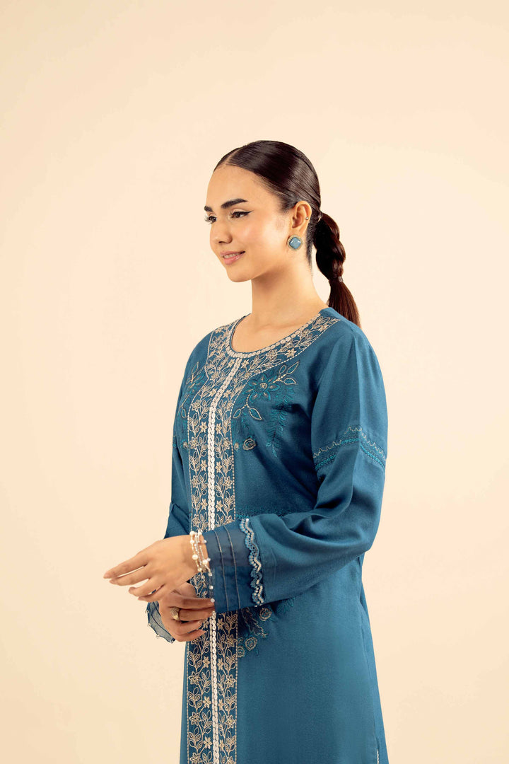 NishatUK - Teal Embroidered  Slub 2-piece ready to wear Dress