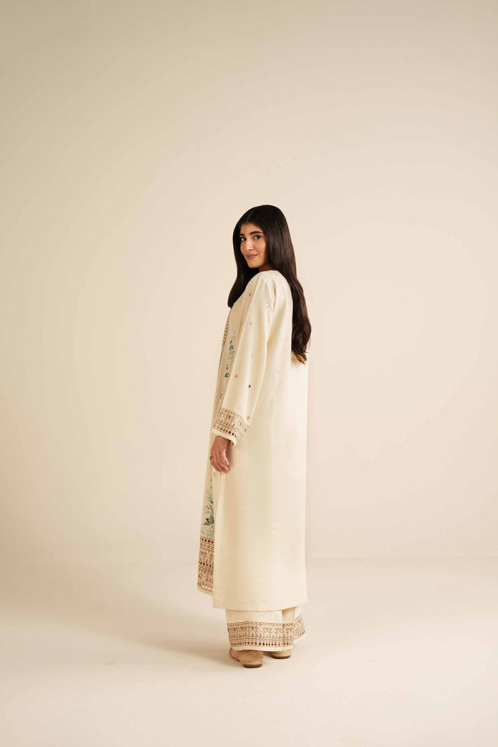 NishatUK - Off White Embroidered Glitter Slub 2-piece ready to wear Dress