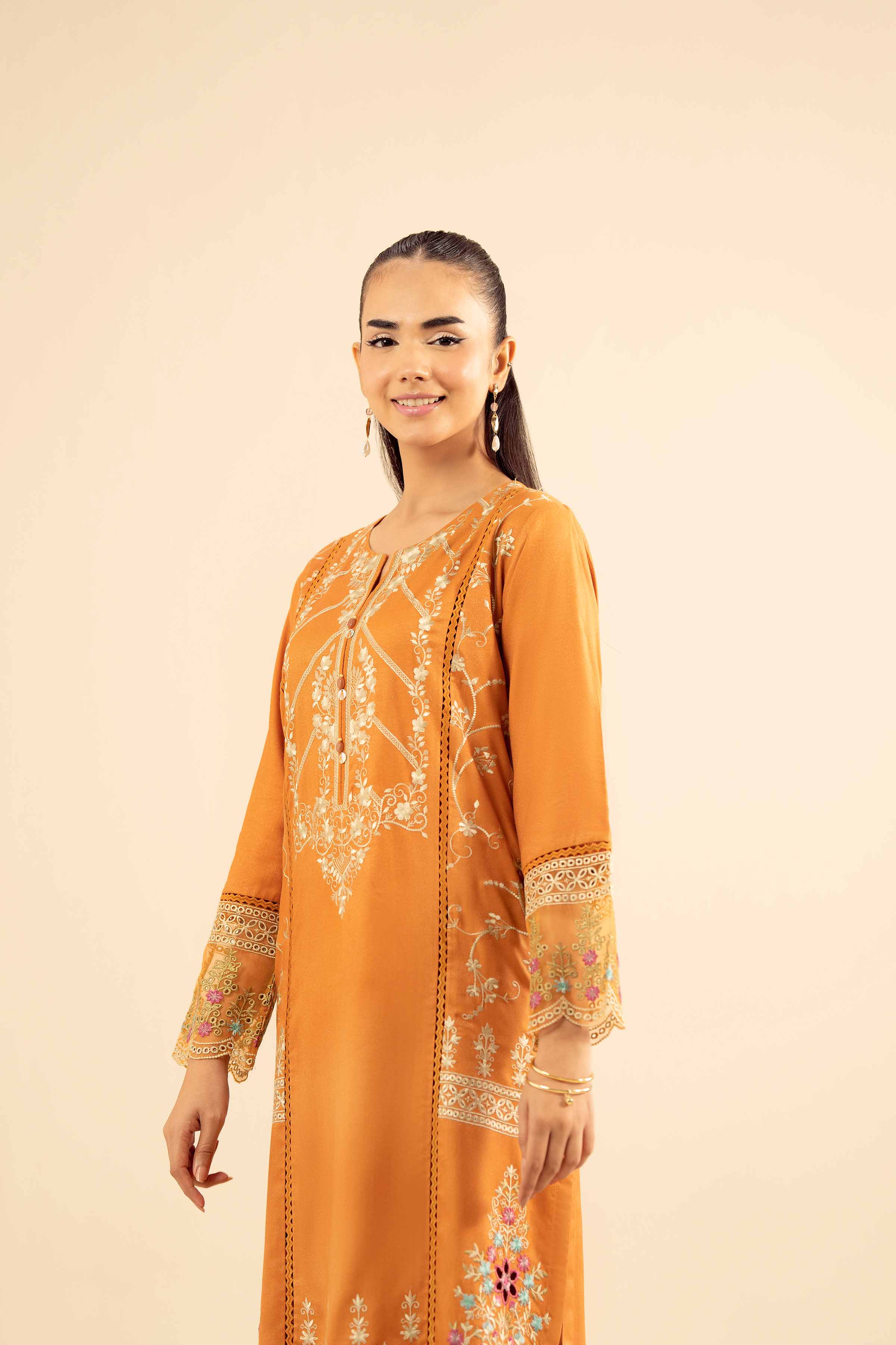 NishatUK - Mustard Embroidered Slub 2-piece ready to wear Dress