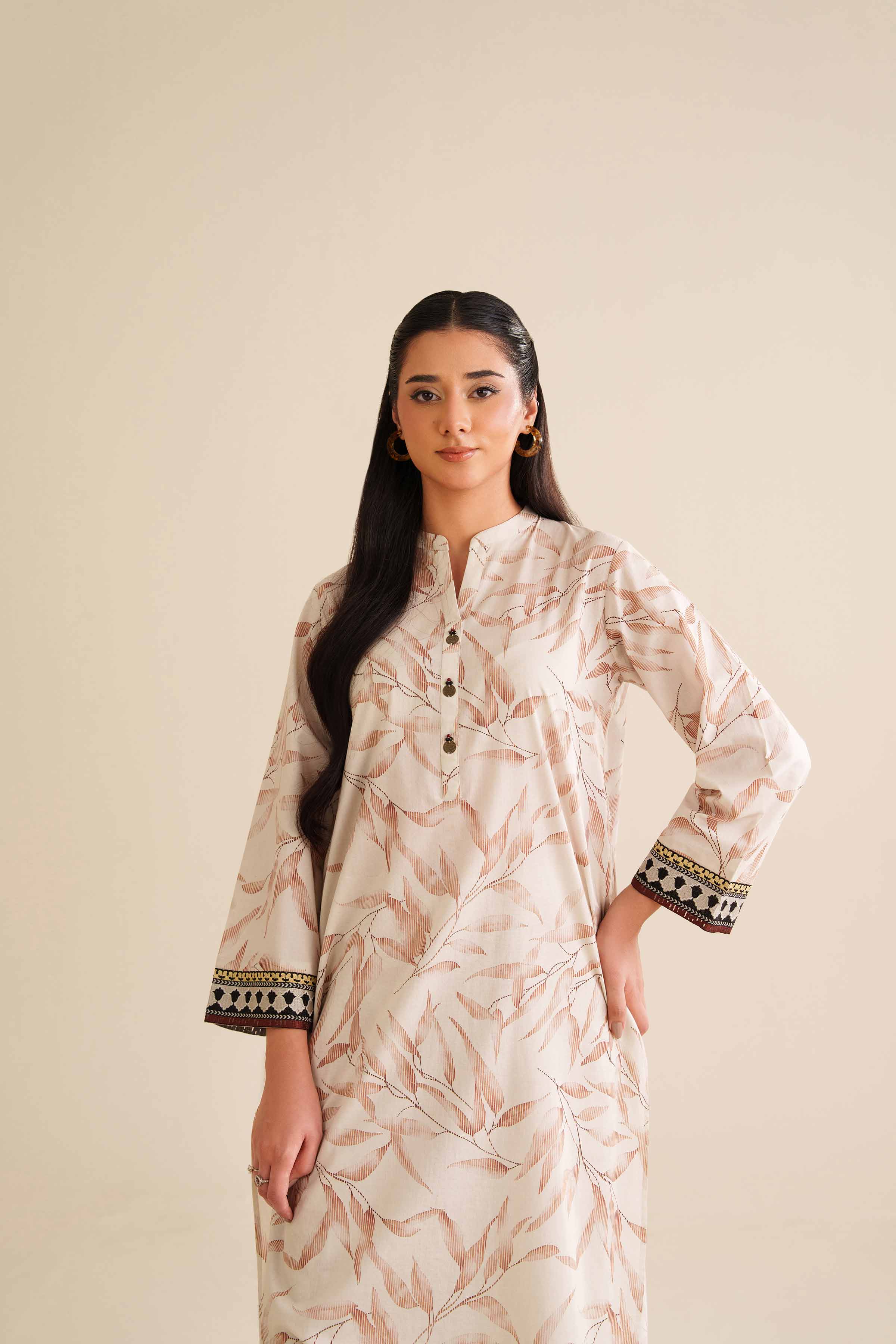 NishatUK - Off White Embroidered Cambric 2-piece ready to wear Dress