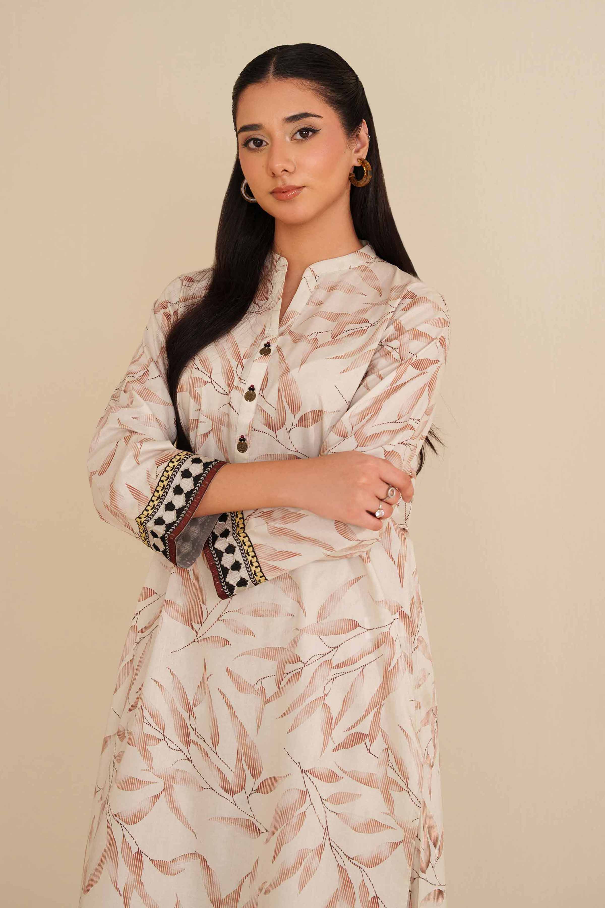 NishatUK - Off White Embroidered Cambric 2-piece ready to wear Dress