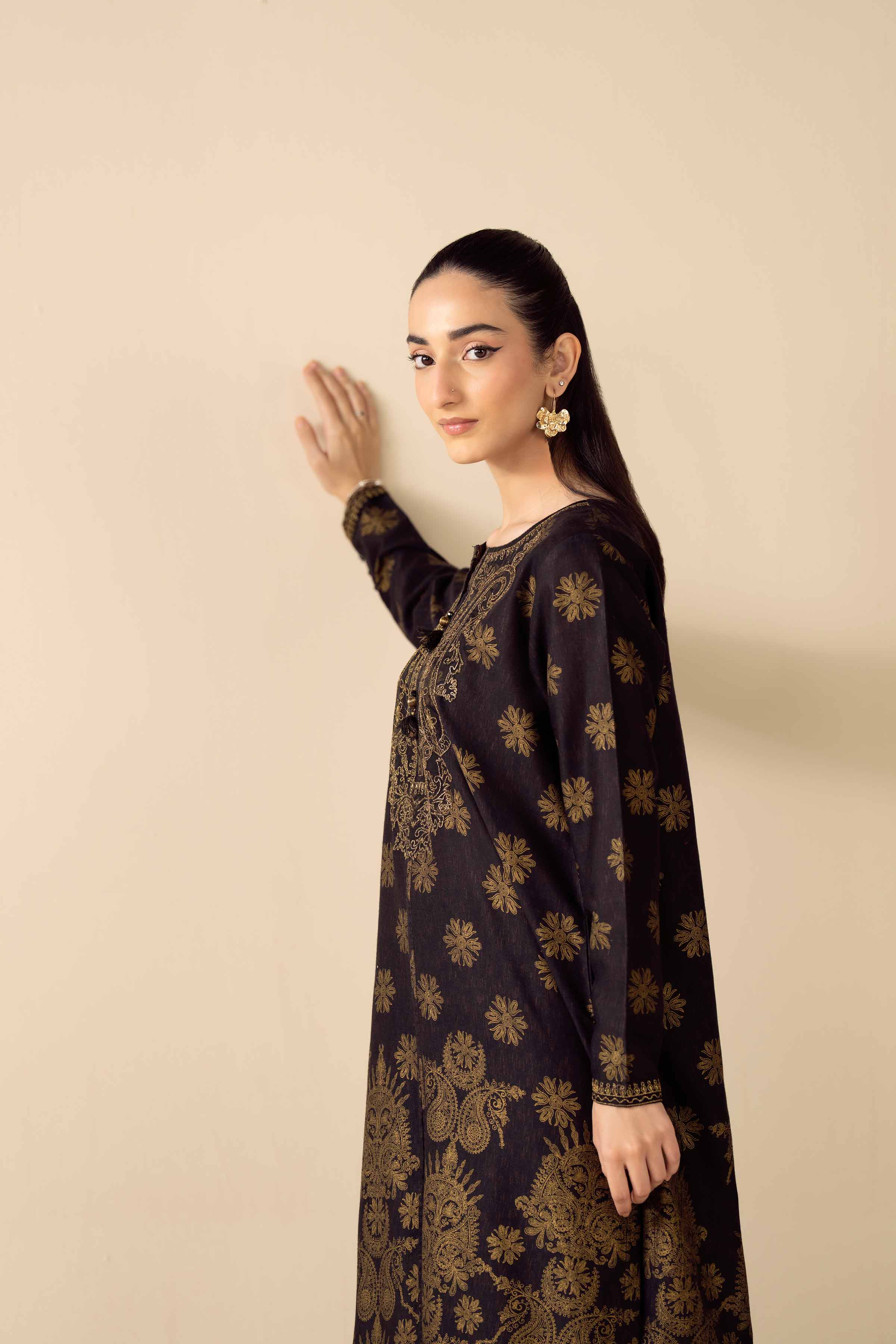 NishatUK - Black Embroidered Karandi 1-piece ready to wear Shirt