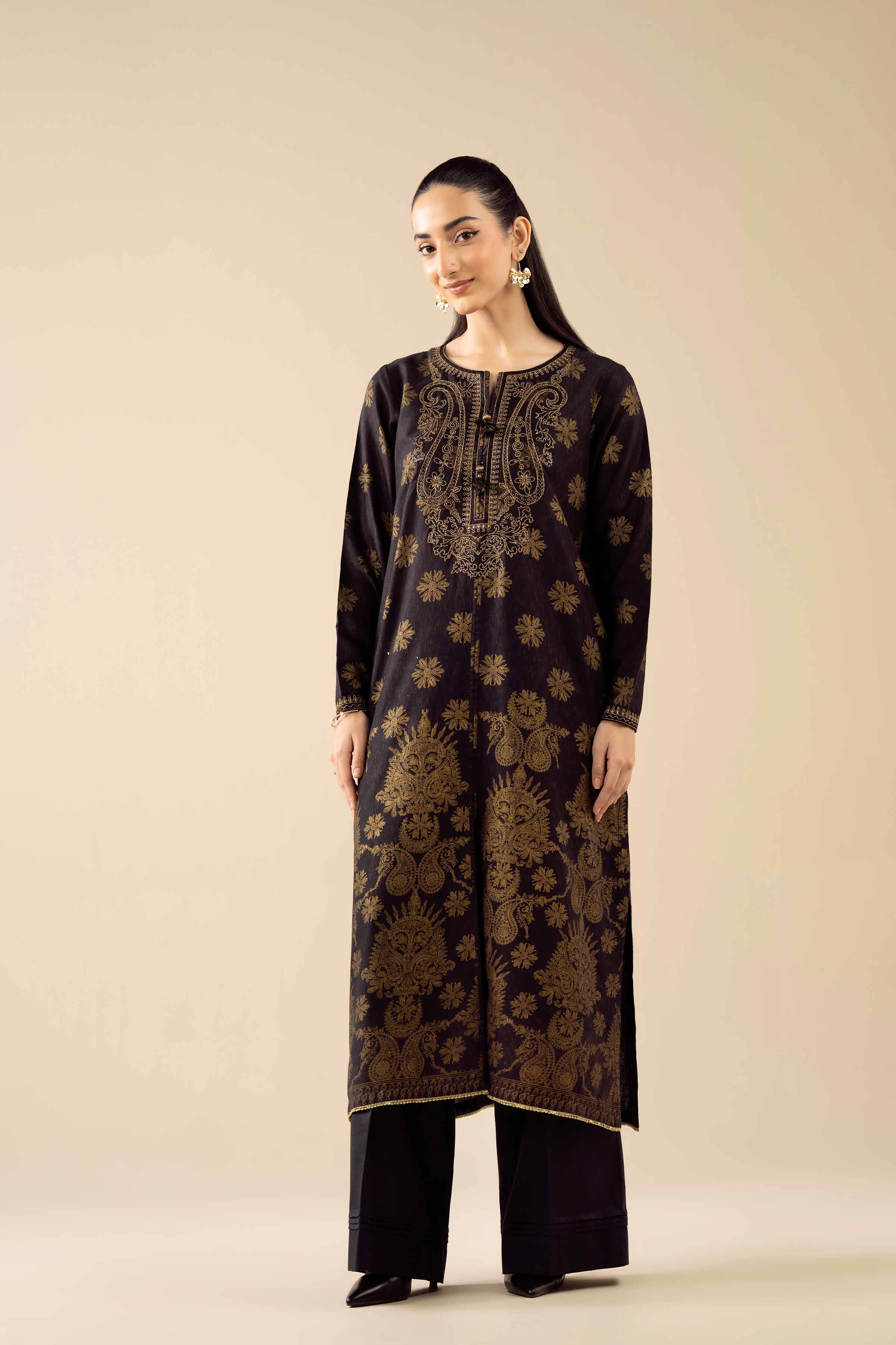 NishatUK - Black Embroidered Karandi 1-piece ready to wear Shirt