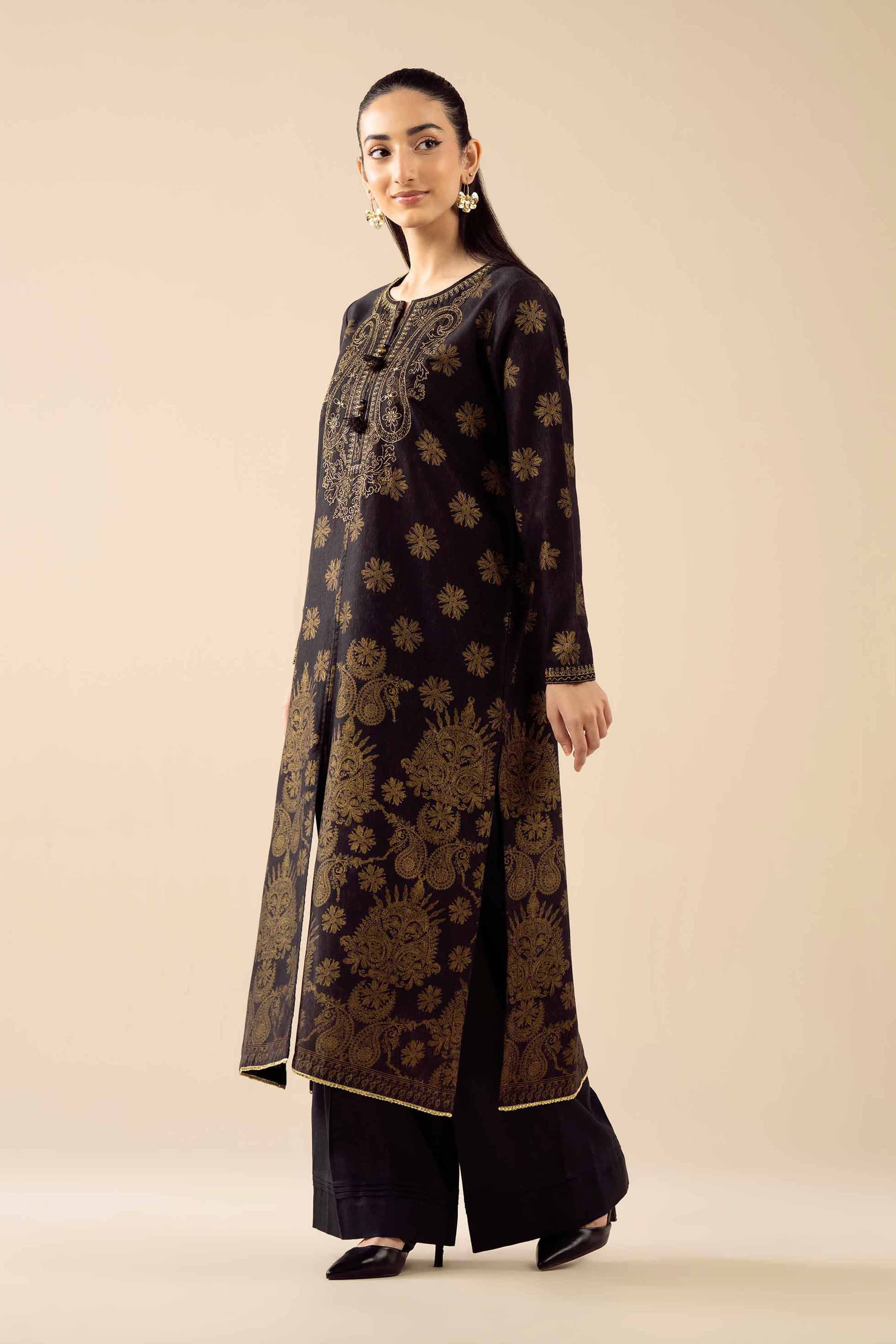 NishatUK - Black Embroidered Karandi 1-piece ready to wear Shirt