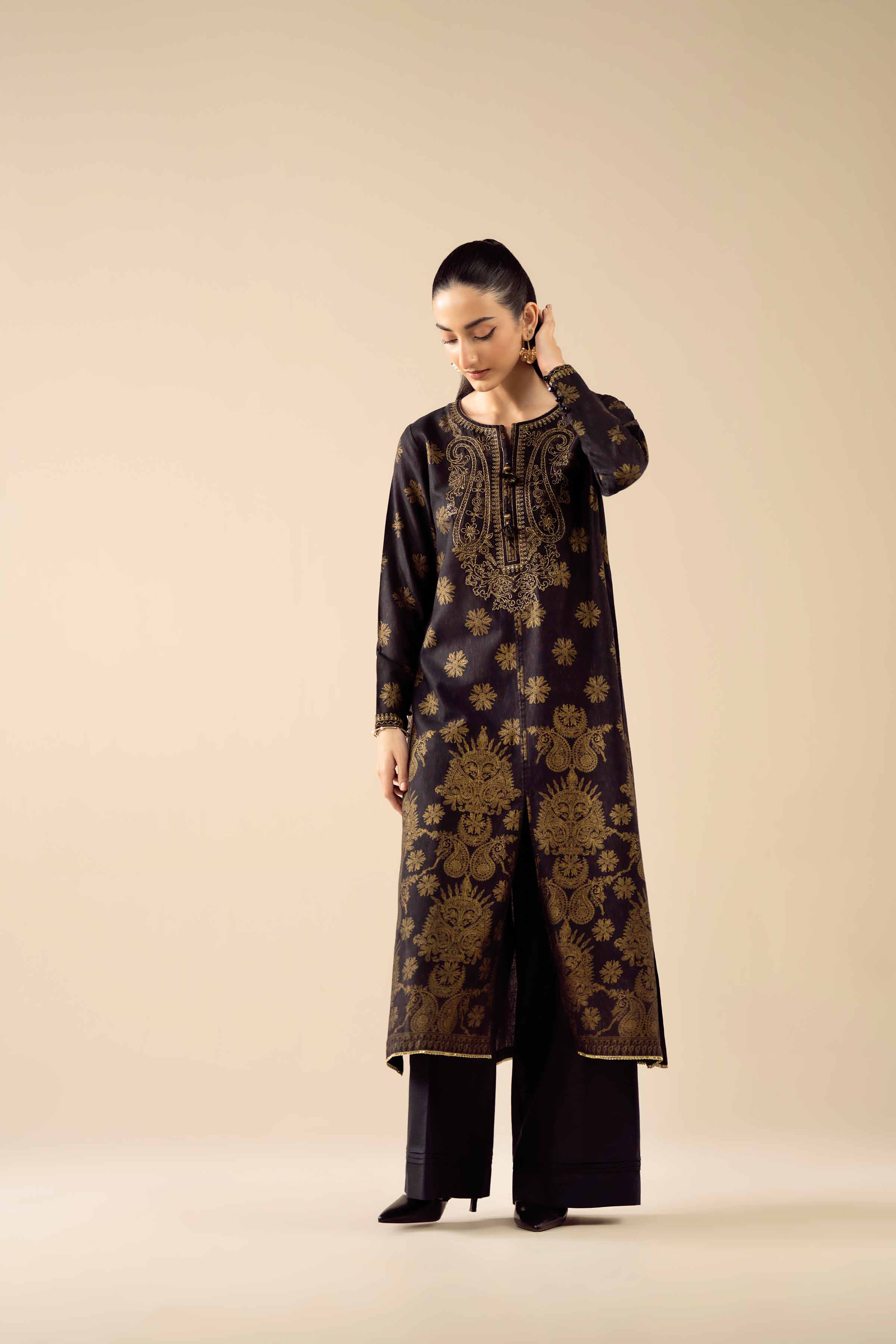 NishatUK - Black Embroidered Karandi 1-piece ready to wear Shirt