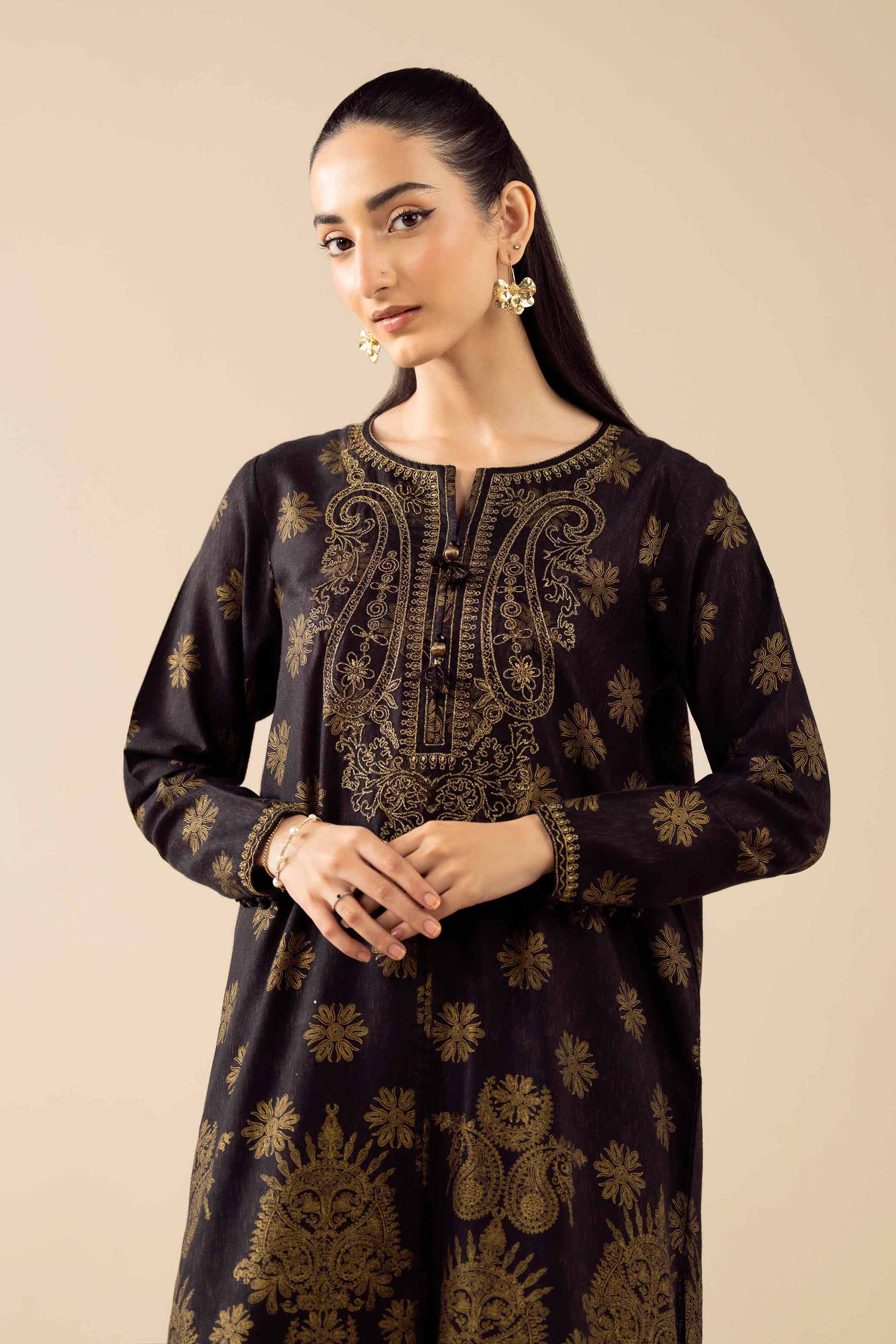 NishatUK - Black Embroidered Karandi 1-piece ready to wear Shirt