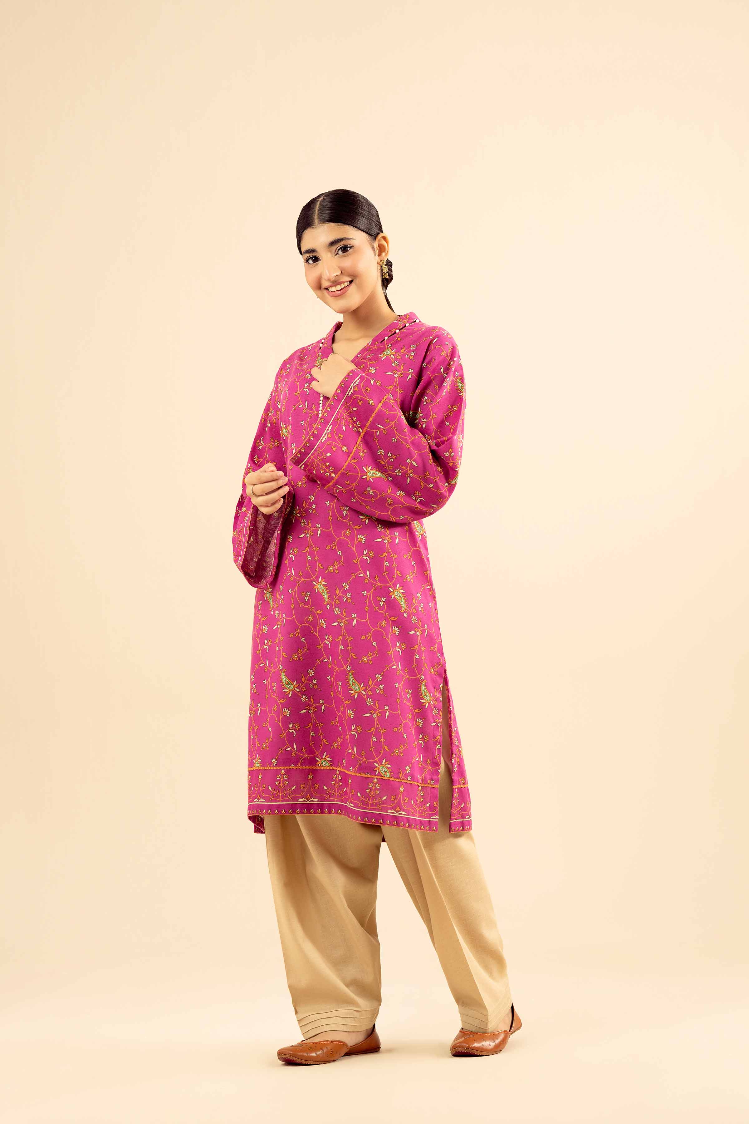 NishatUK - Pink Printed Karandi 1-piece ready to wear Kurta