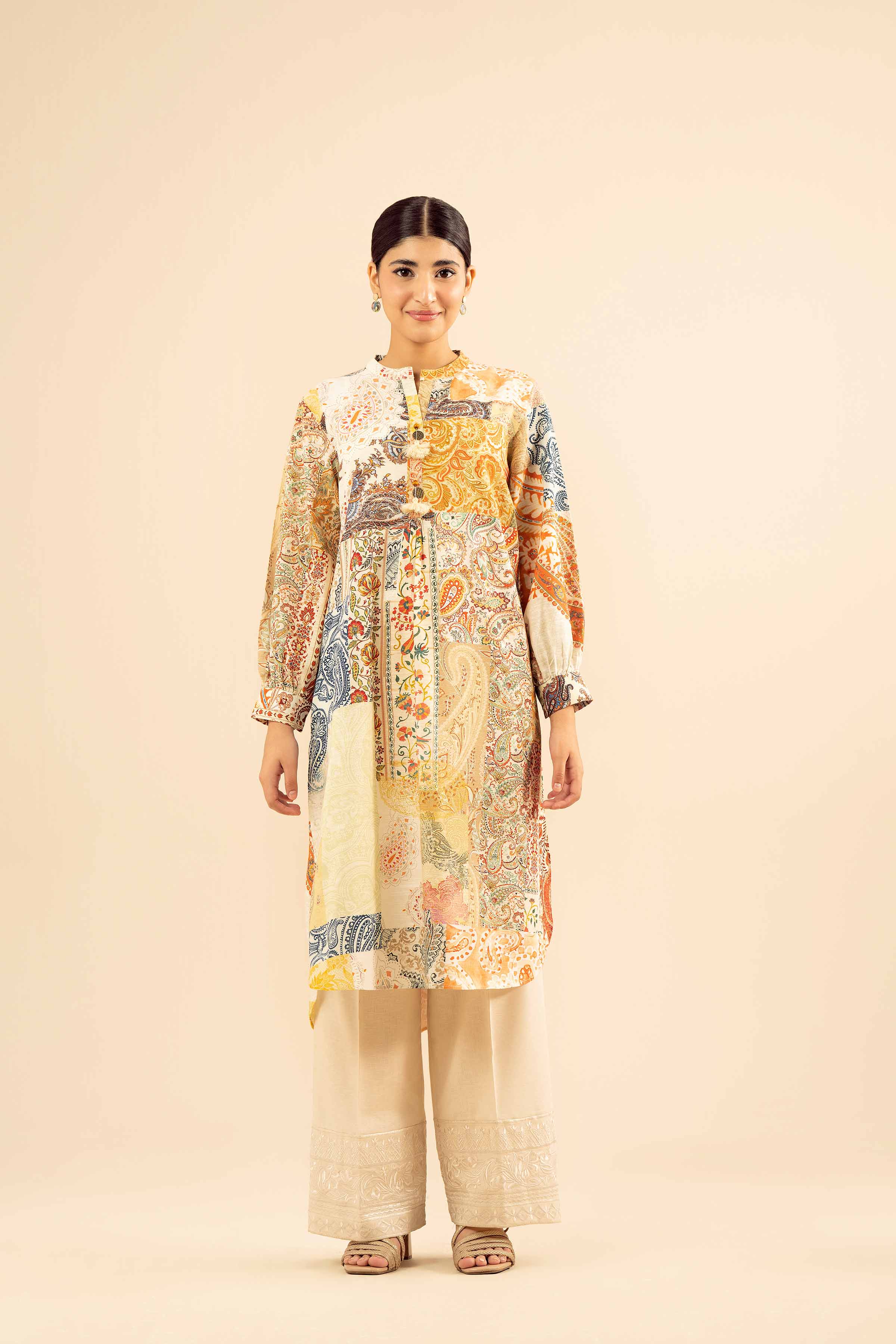 NishatUK - Beige Printed Khaddar 1-piece ready to wear Shirt
