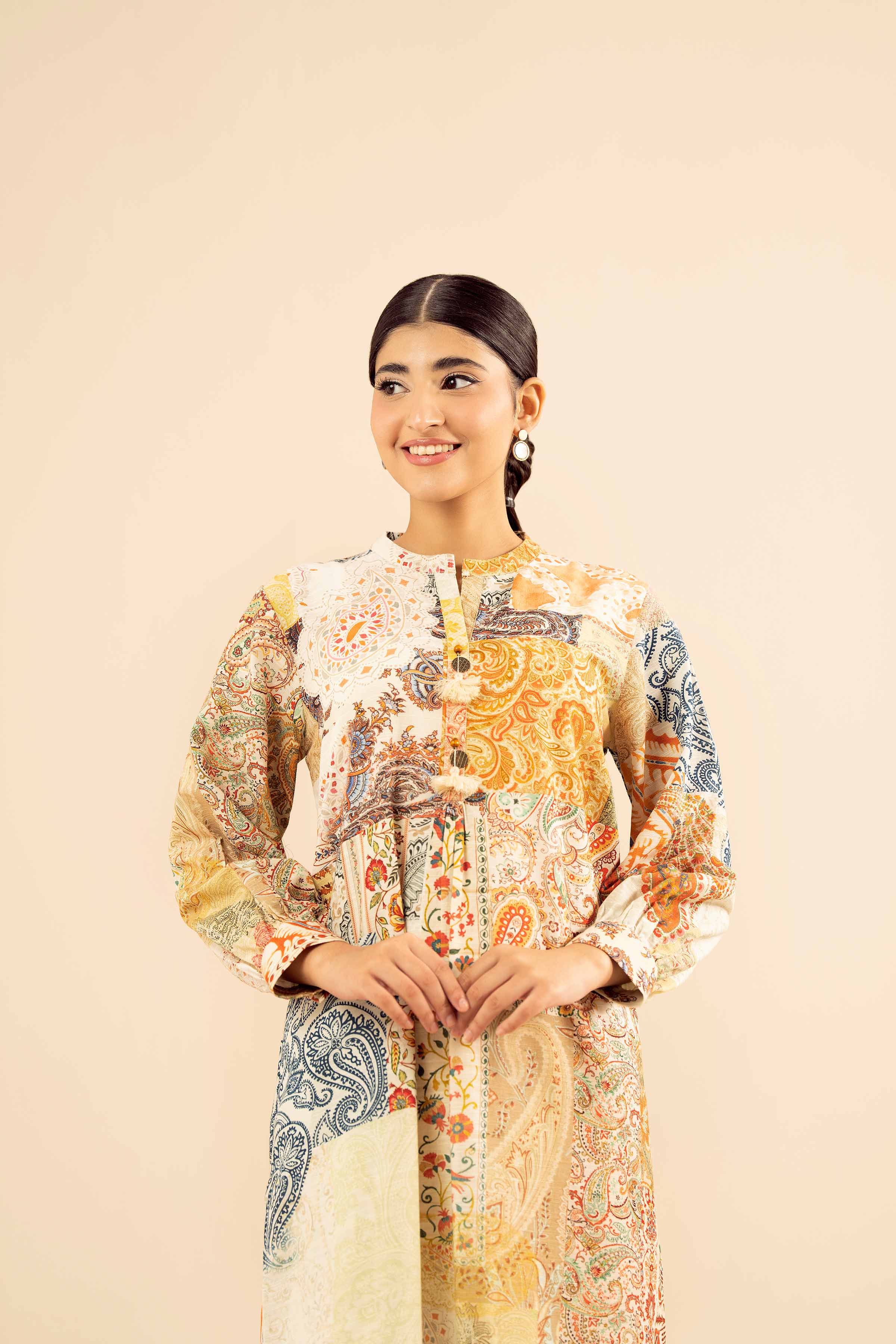 NishatUK - Beige Printed Khaddar 1-piece ready to wear Shirt